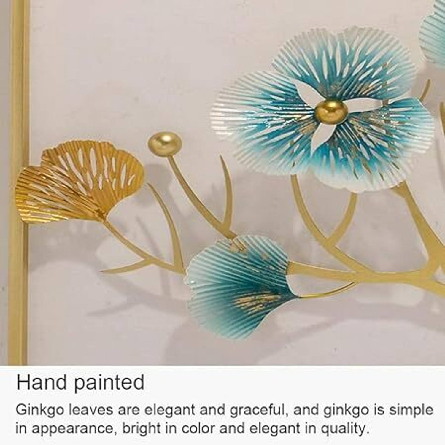 Image of TAHandicrafts 3D Ginkgo Leaves and Deer Metal Wall Art Decor, Handmade Wall Hanging Sculpture 3D Painting 50 inch x 20 inch Painting