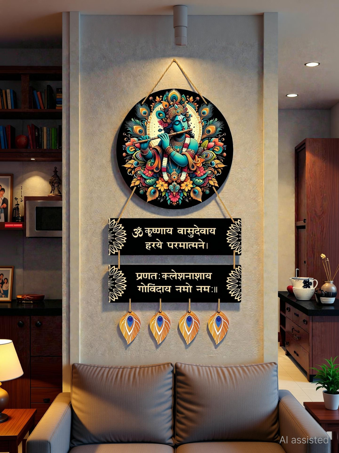 Image of HS DESIGNING DREAMS Lord Krishna Wall Hanging MDF Krishna Home Decor for Pooja Room, Living Room
