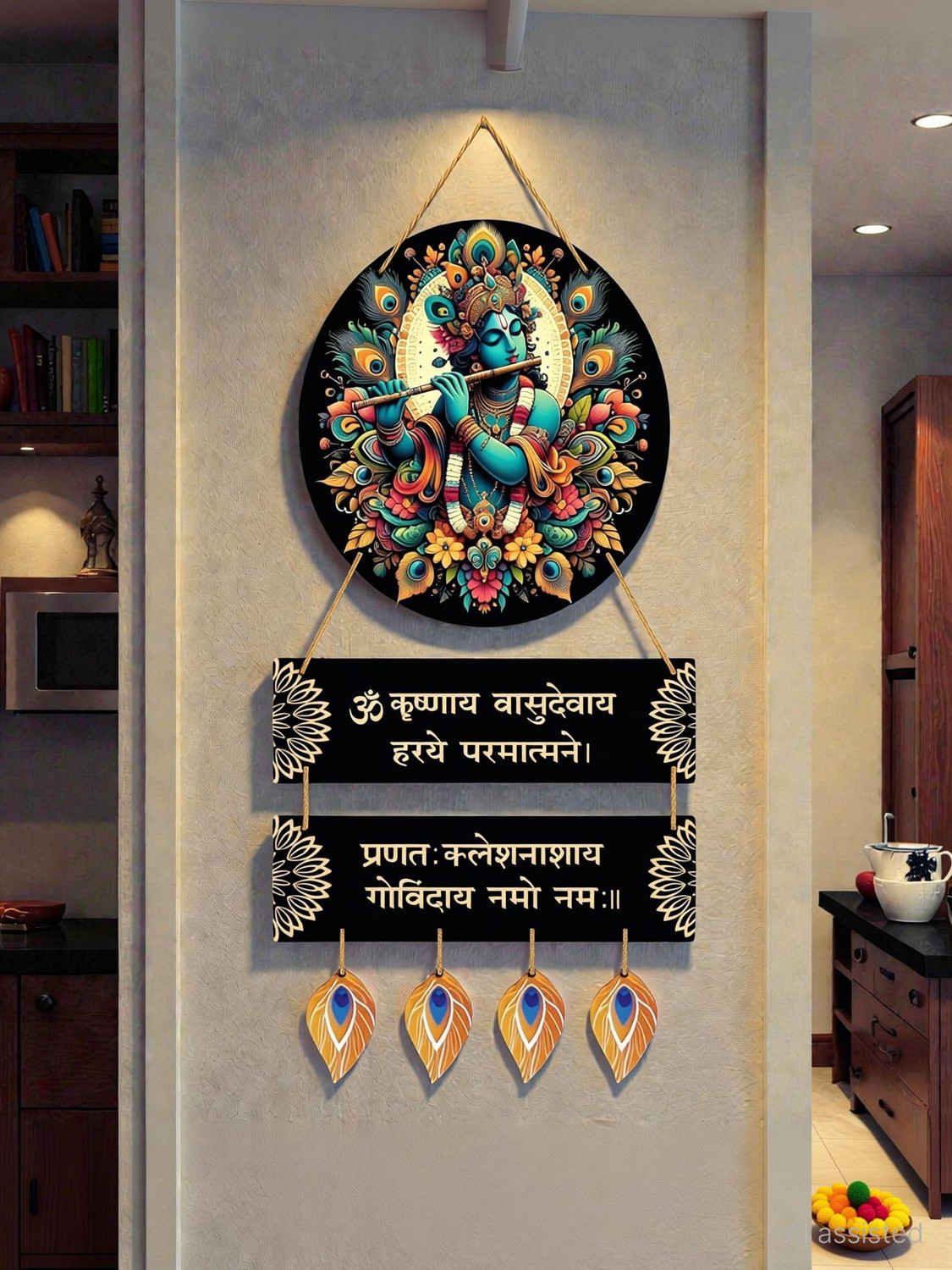 Image of HS DESIGNING DREAMS Lord Krishna Wall Hanging MDF Krishna Home Decor for Pooja Room, Living Room
