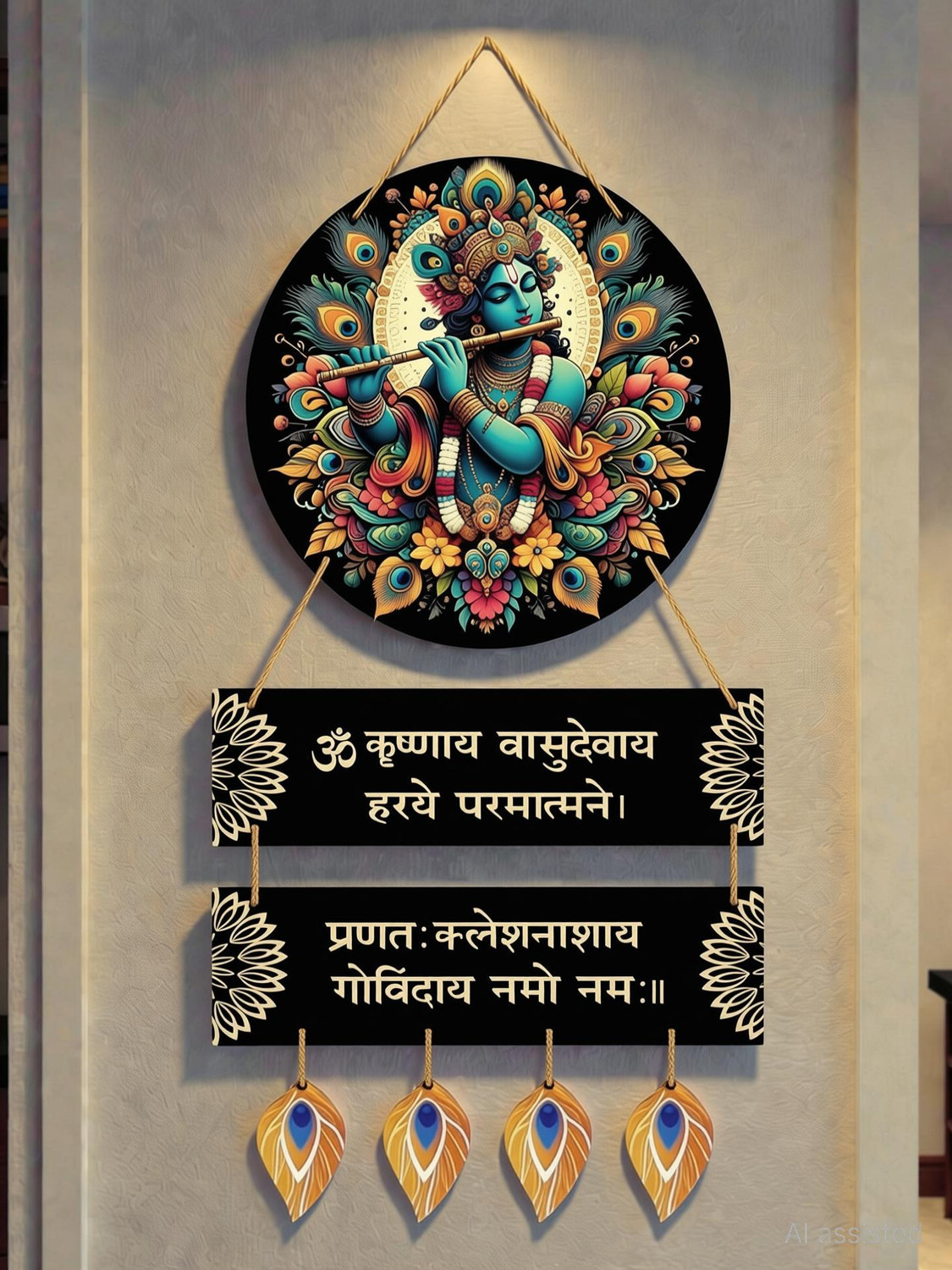 Image of HS DESIGNING DREAMS Lord Krishna Wall Hanging MDF Krishna Home Decor for Pooja Room, Living Room
