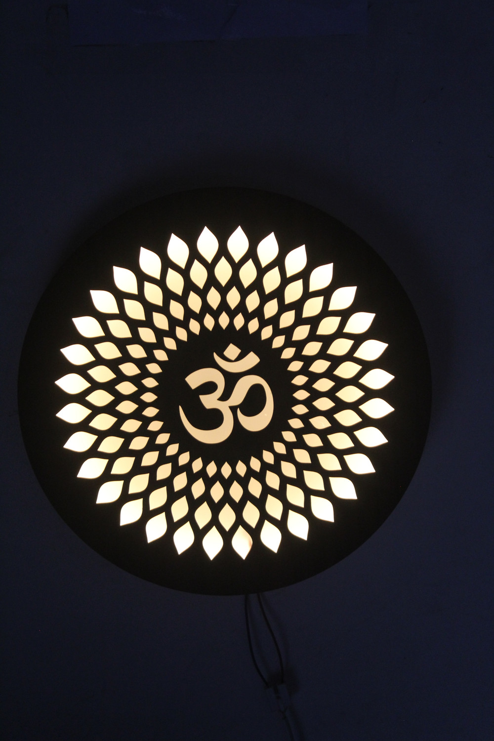 Image of Param Creations Om Mandala Backlit LED Wooden - Decorative Warm White, Mandir & Office