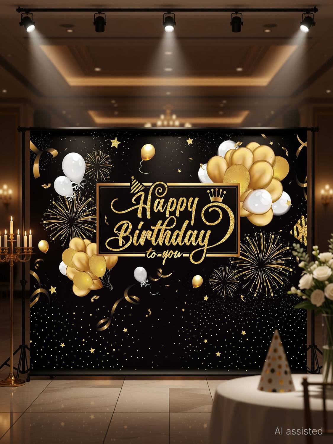 Backdropon Happy Birthday Design Printed Fabric Backdrop(5Feet Height & 8Feet width)