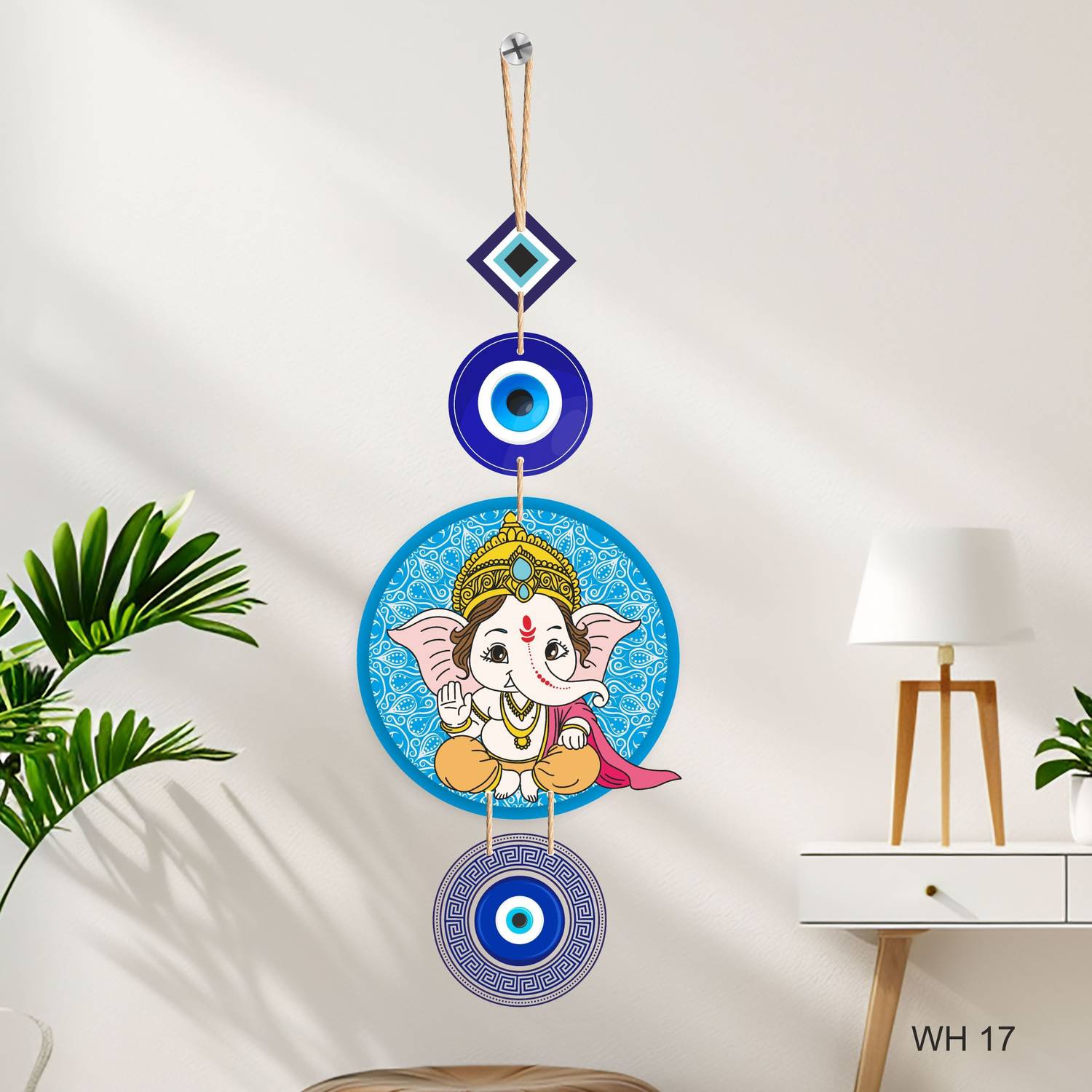 Amaresah Evil Eye with Ganesha Design Wooden Wall Hanging Decorative Item For Home Décor