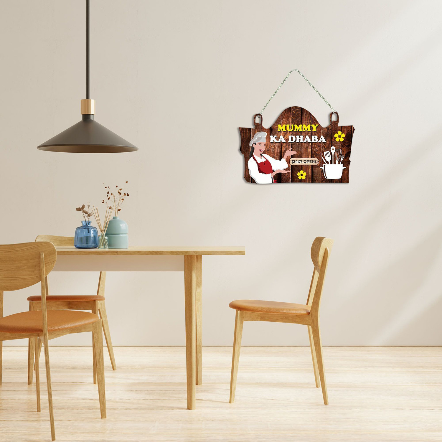 Image of Decor Smart Wooden Wall Hanging Mummy Ka Dhaba | Funny Kitchen Dining Wall Decor (DWA 3711)