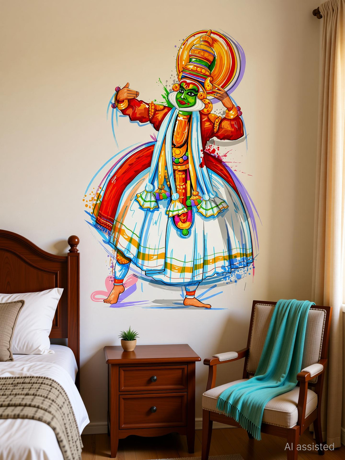 Image of WALLPIK Kathakali Dancer Oonam Kerala Festival Wall Sticker WP241
