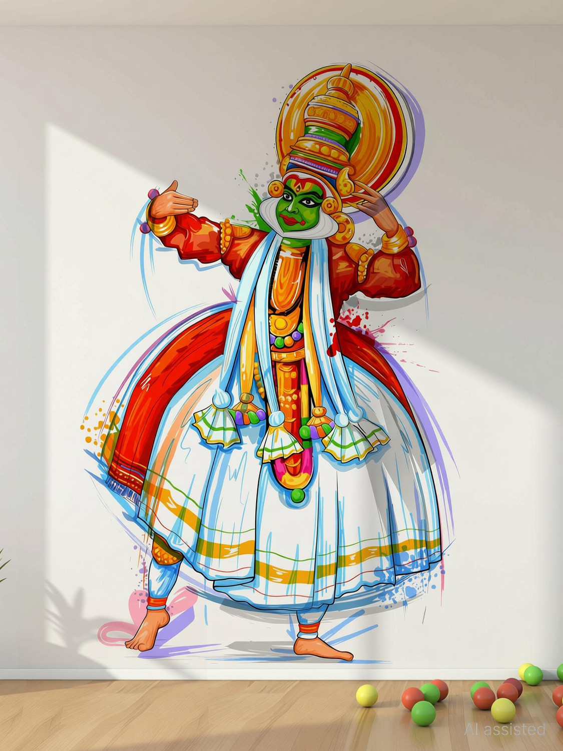 Image of WALLPIK Kathakali Dancer Oonam Kerala Festival Wall Sticker WP241