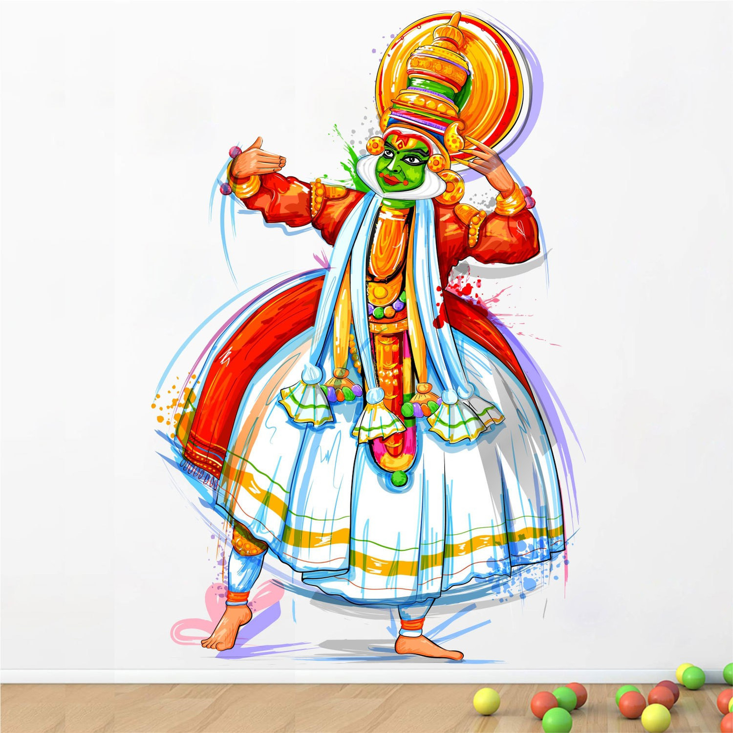 Image of WALLPIK Kathakali Dancer Oonam Kerala Festival Wall Sticker WP241