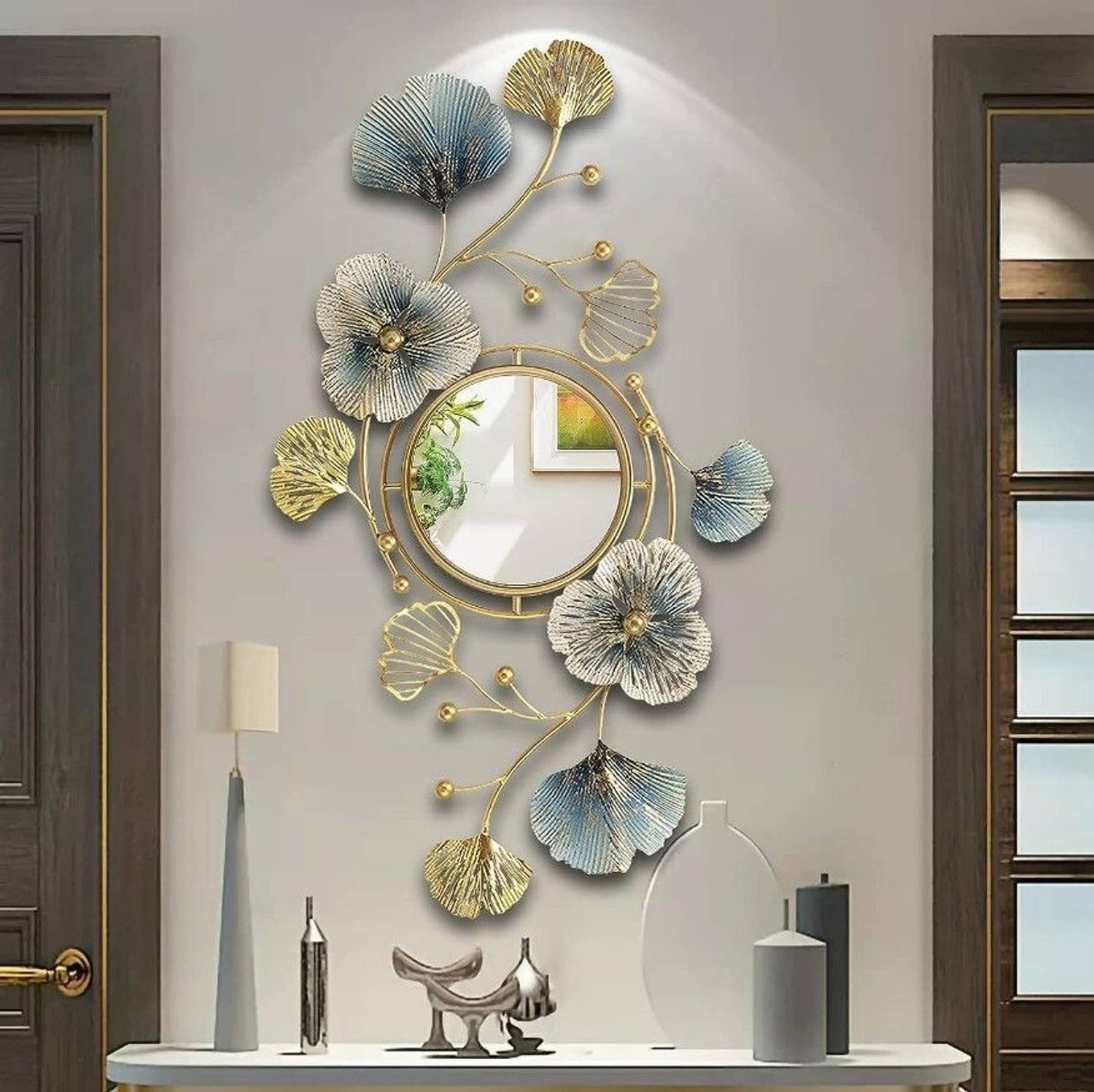 Royal Heritage crafts Metal Wall Hanging Mirror With Blue and Gol