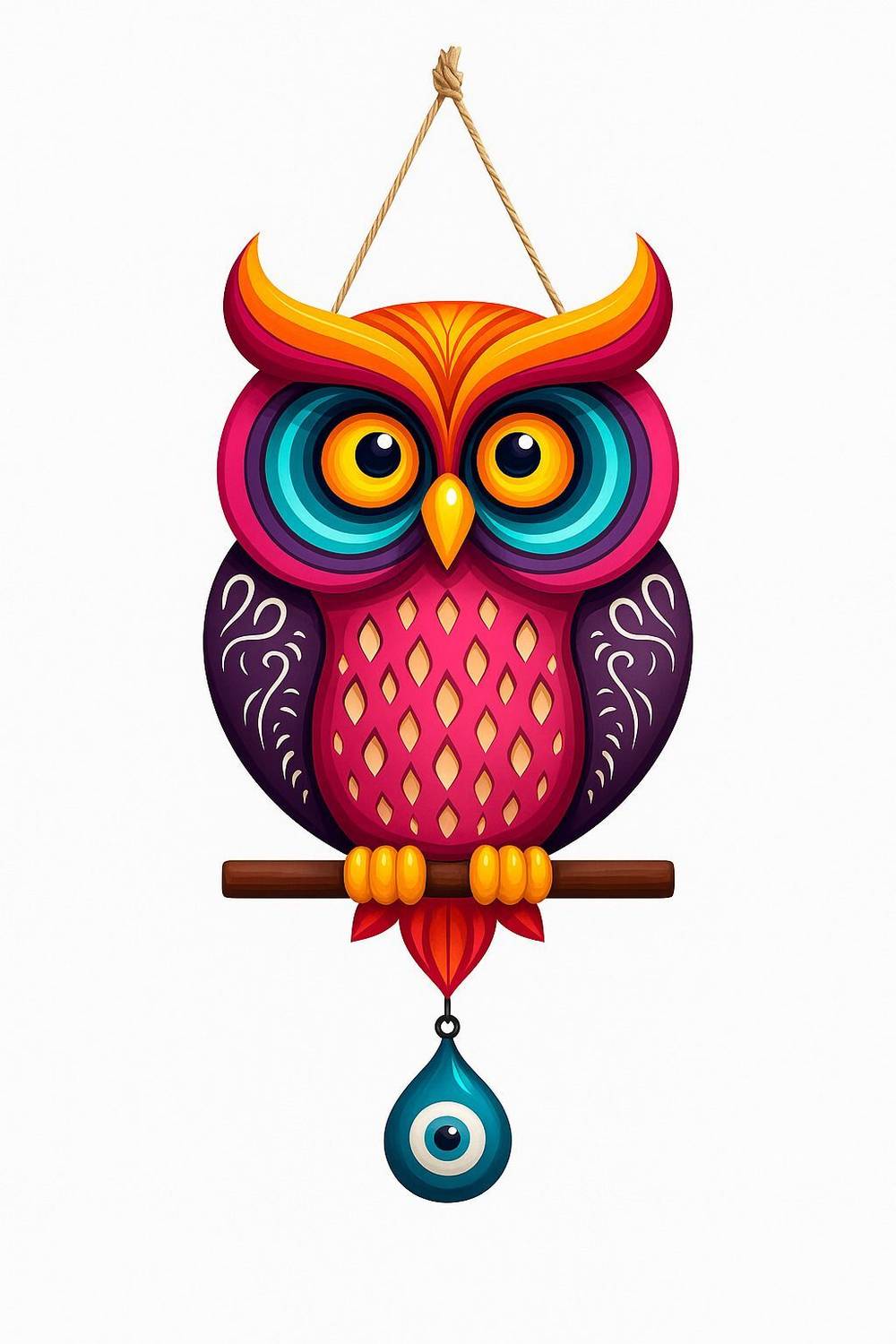 Apnagift Owl Shape Wooden Wall Hanging for Home Decor | Evil Eye Protection Wall Art Pack of 2