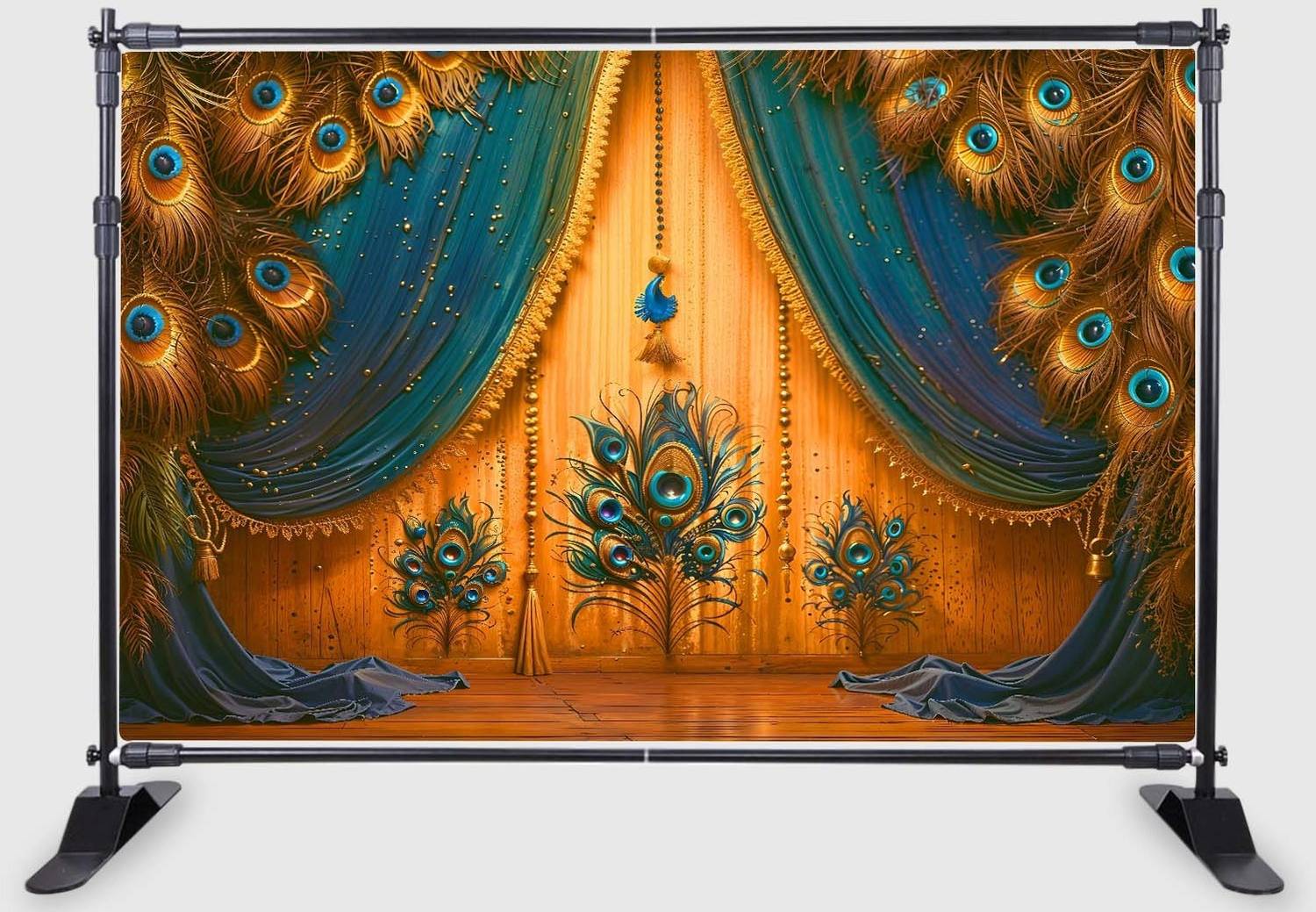 Backdropon Peacock Feather Decoration Design Printed Fabric Backdrop(5Ft Height &8Ft width)