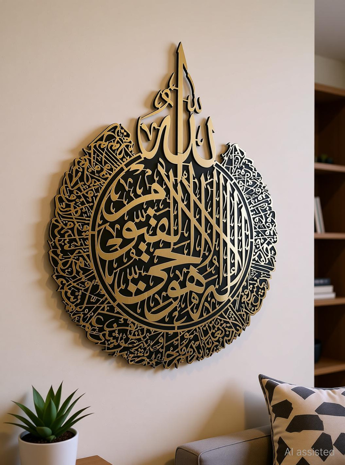 Image of Craftyit Ayatul Kursi, Wooden Large Gold Ayatul Kursi, Islamic Home Decor, Islamic Gifts