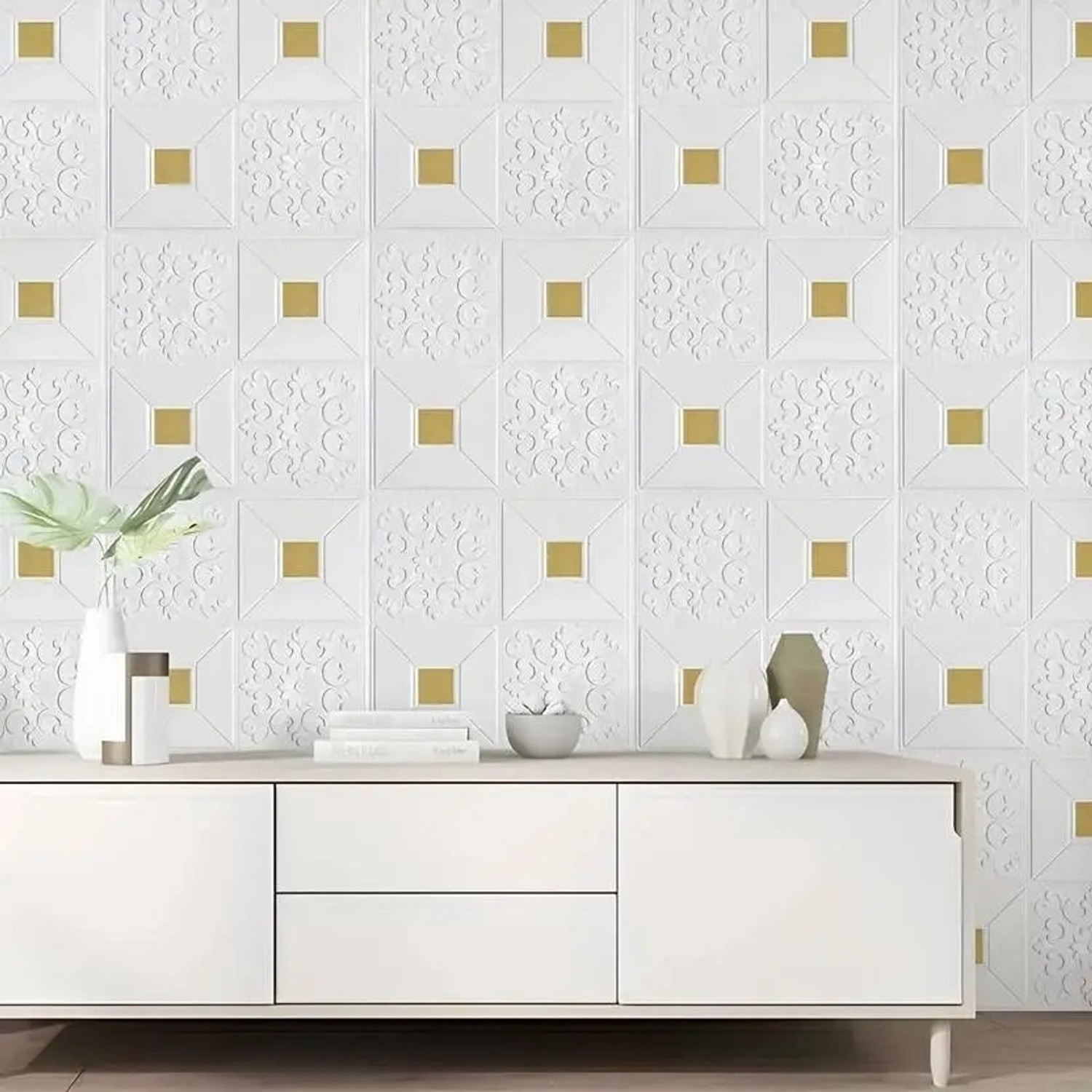 Image of Diseno Decorative White, Gold Wallpaper (70 cm x 70 cm) Pack Of 1