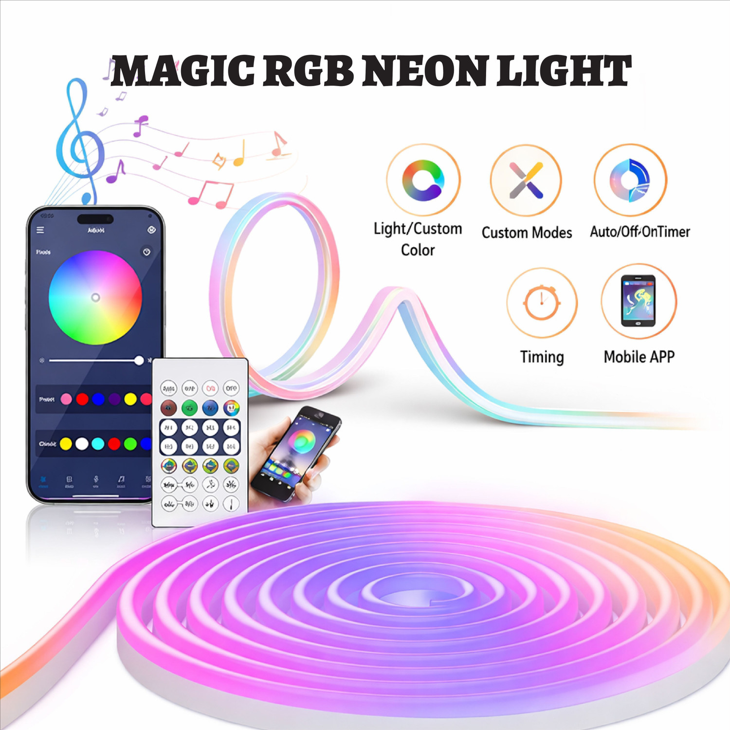Image of FORUS 5 Meter Smart RGB Neon LED Strip Light, App & Remote, Music Sync, IC Colors