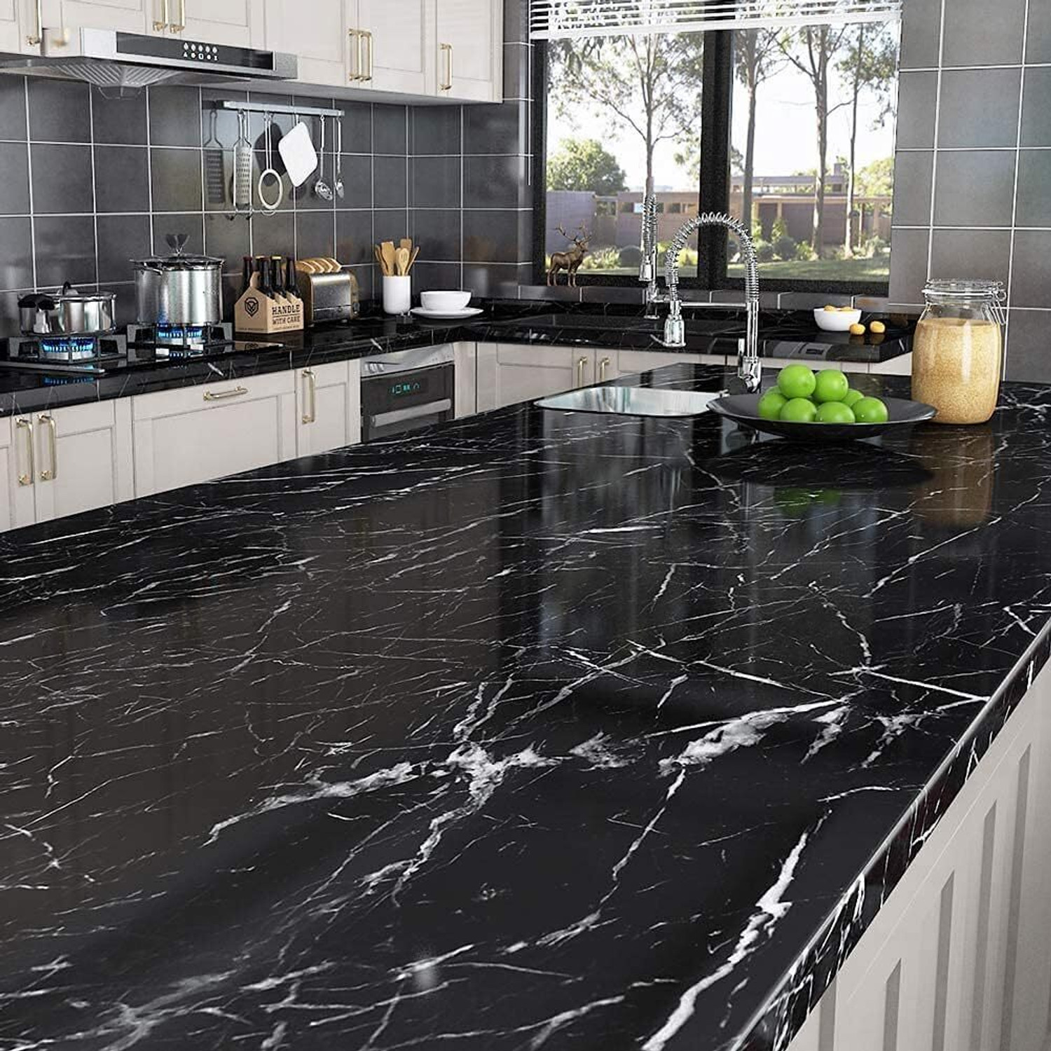 Image of Amar Enterprise Vinyl Black Marble Granite Waterproof Self Adhesive 200 x 60 cm(pack of 3) Pack of 3