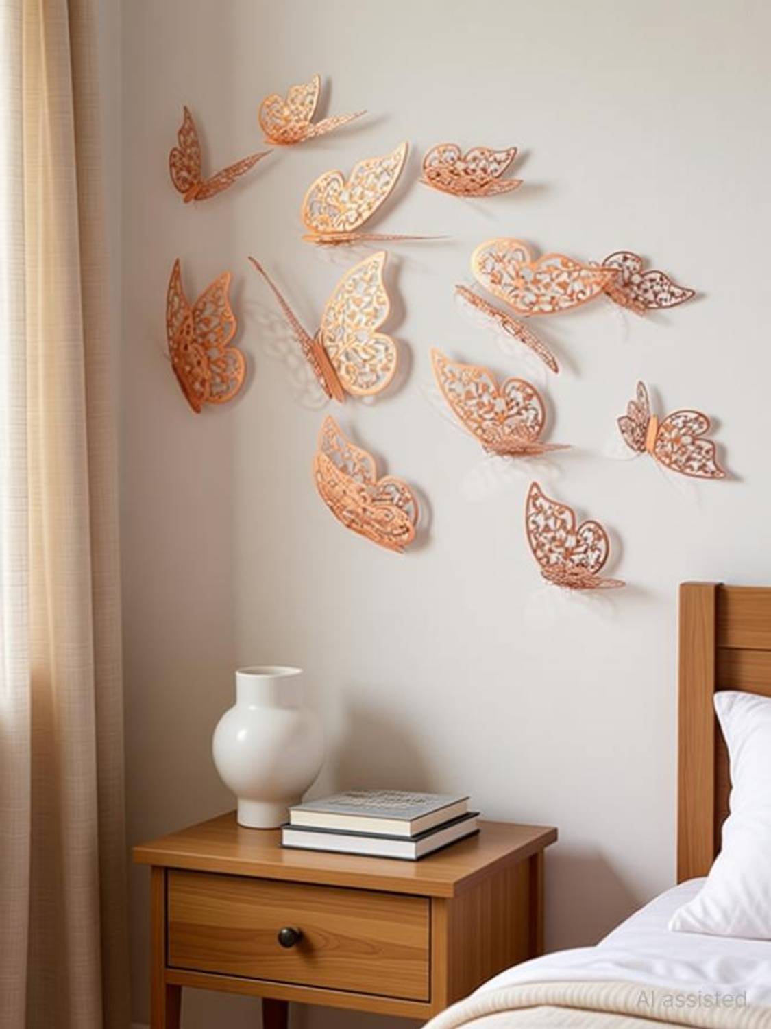 CHEFERYN 4.72 inch Butterfly Stickers with Sticking Pads- (Rose Gold, Set of 12) Self Adhesive Sticker