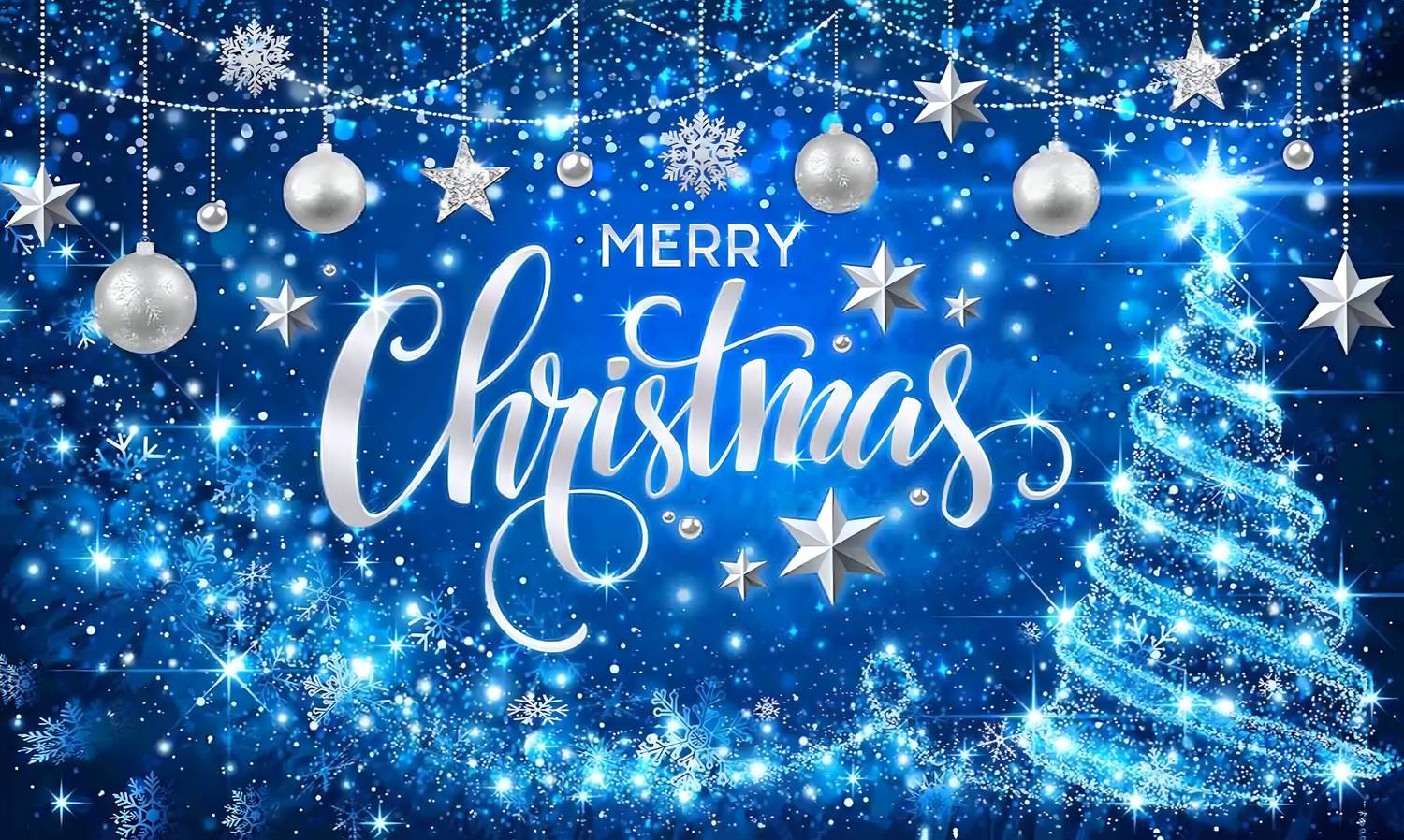 Backdropon Blue Merry Christmas Design Printed Backdrop(5Feet Height & 8Feet width)
