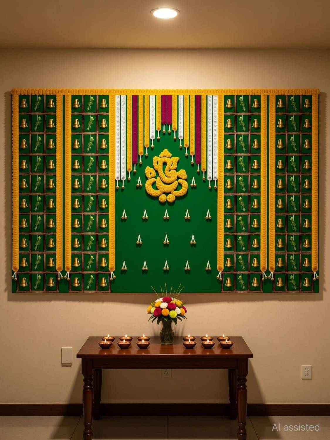 Backdropon Traditional Hindu Pooja Design Printed Fabric Backdrop (5Ft Height & 8Ft width)