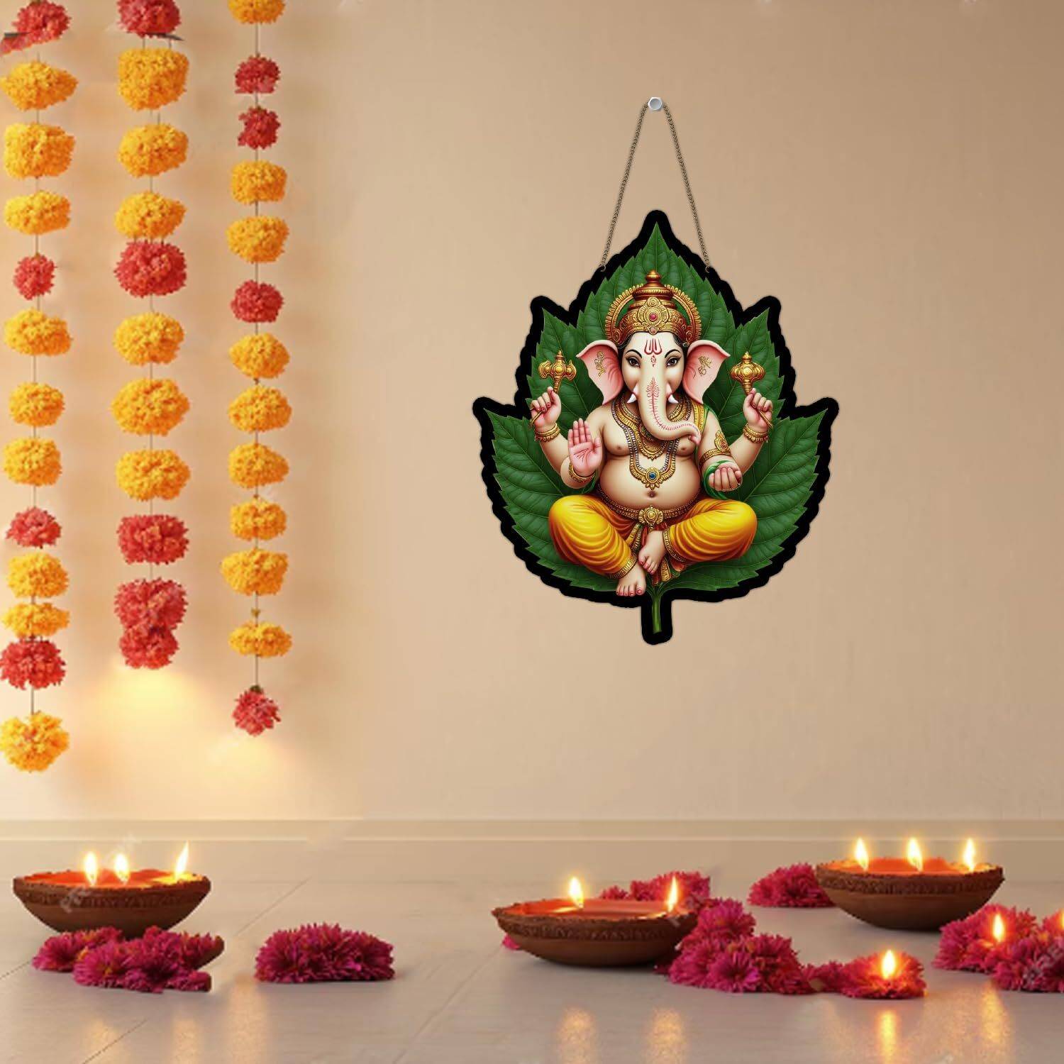 Shivmaan Art Pipal Leaf Ganesha Wall Hanging Statue | Hanging Patta Ganesh Ji Decor