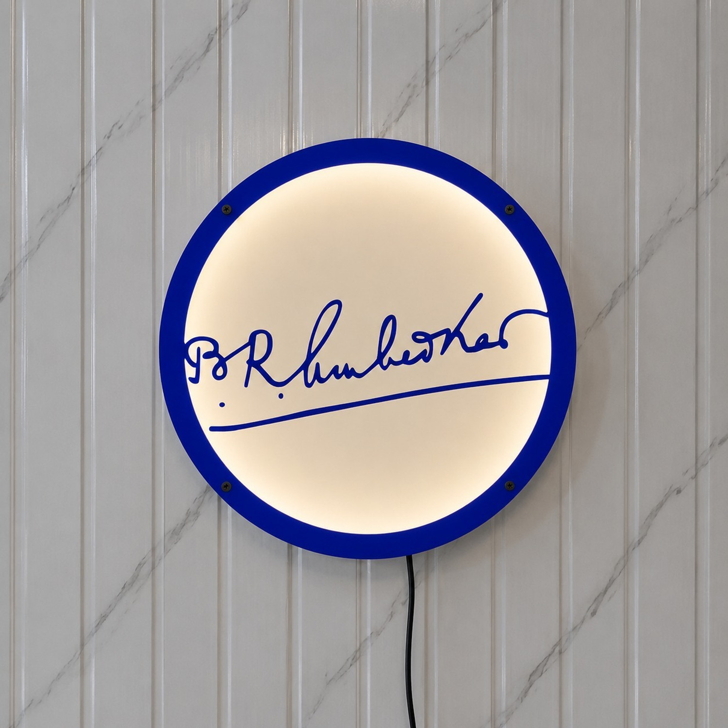Image of Crafties Dr BR Ambedkar Signature LED Wall Haging Premium Blue Round Warm White