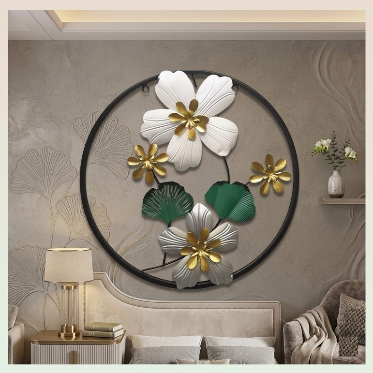 Image of THEDIVINEINN Modern Decorative Floral Metal Hanging Artwork for Luxury Homes