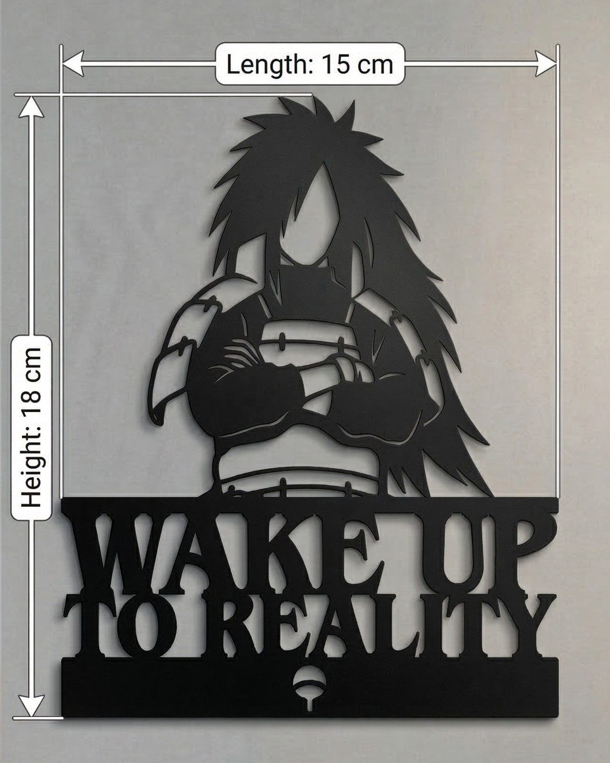 Image of KhatuShyam Solar Energy Madara Uchiha Anime Wall Decor - 'Wake Up To Reality' Quote & Uchiha Crest (18 cm X 15 cm, Black)