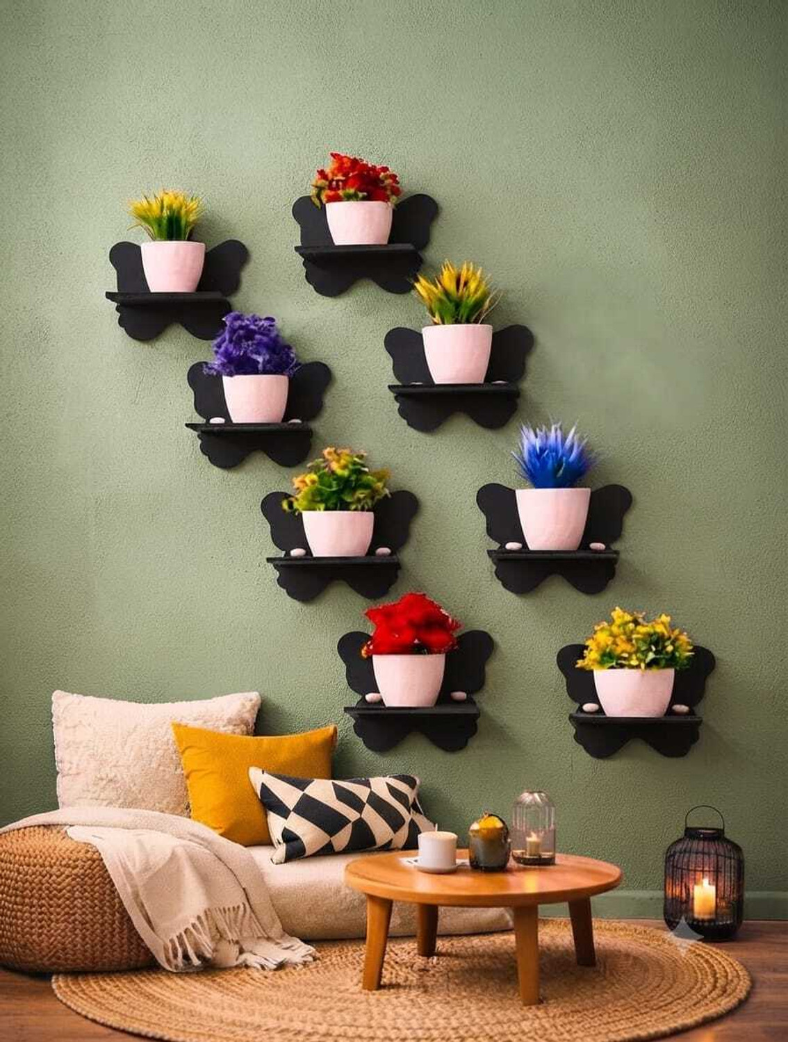Image of SINGHATIYA CARFT Butterfly Wall Shelf for Home Decor | Wooden Floating Wall Mounted Plant Stand. Pack of 8