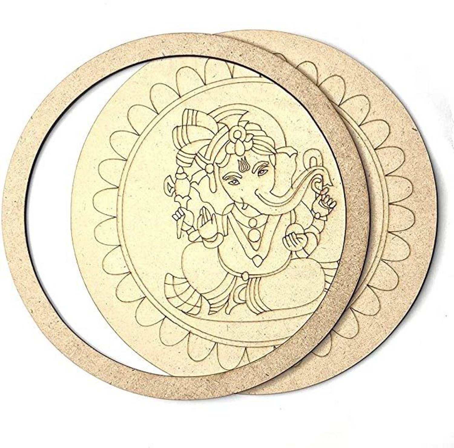 ADIKALA Ganesh Ji MDF Engraved Design Wall Plate Base with Frame DIY Craft