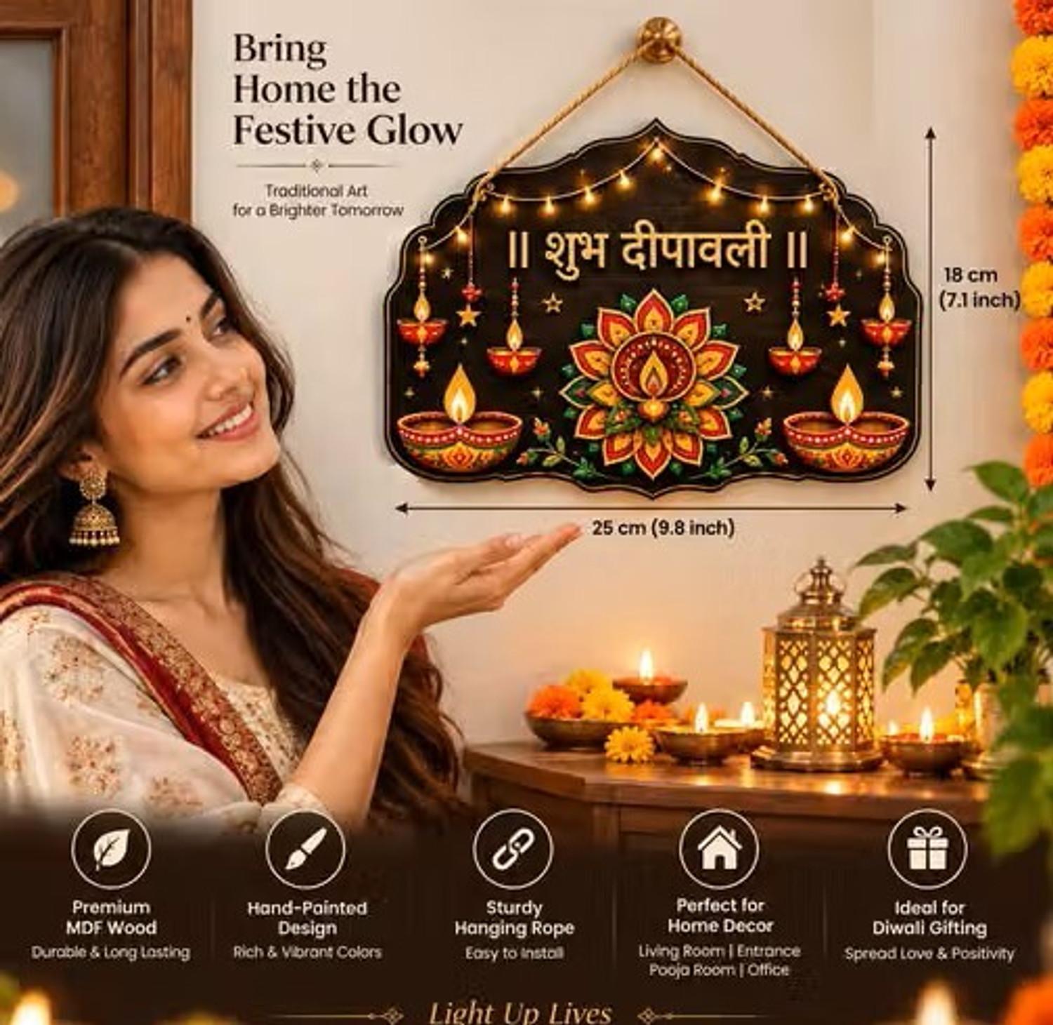 Image of lakshit art and craft shubh diwali wll hnging (Multicolor)