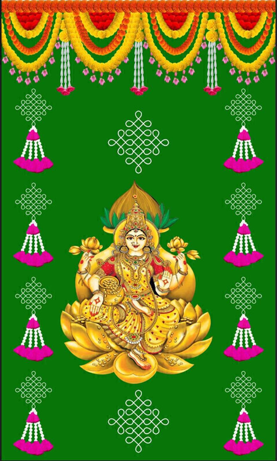 Arihant Creation Mahalaxmi Ji Digital Print With Green Background Backdrop Decorative Cloth