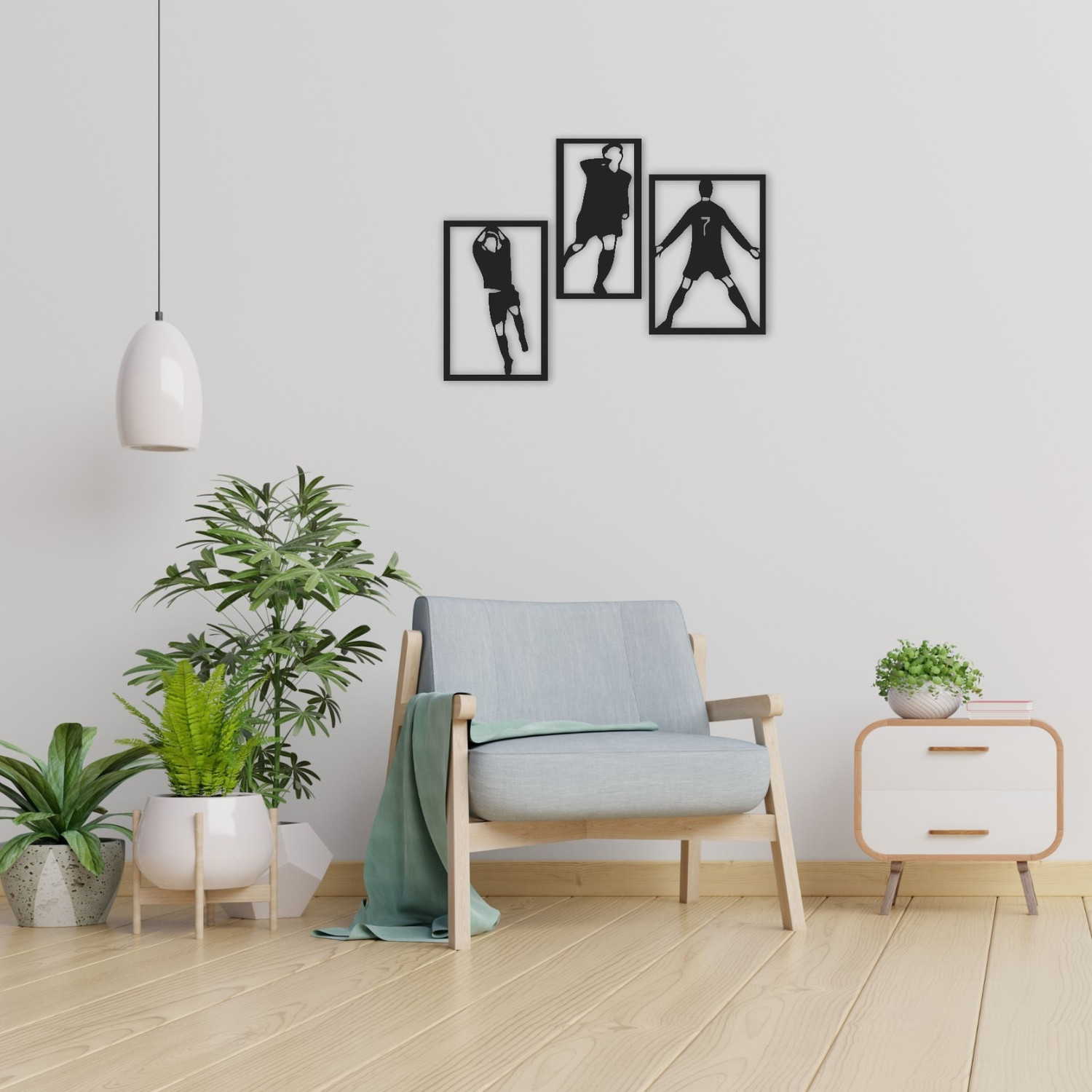 Image of Kidli Soccer Player Wall Art Sports Theme Home Decor Hanging Items Decoration Material Pack of 3 (17.78 cm X 12.7 cm, Black)