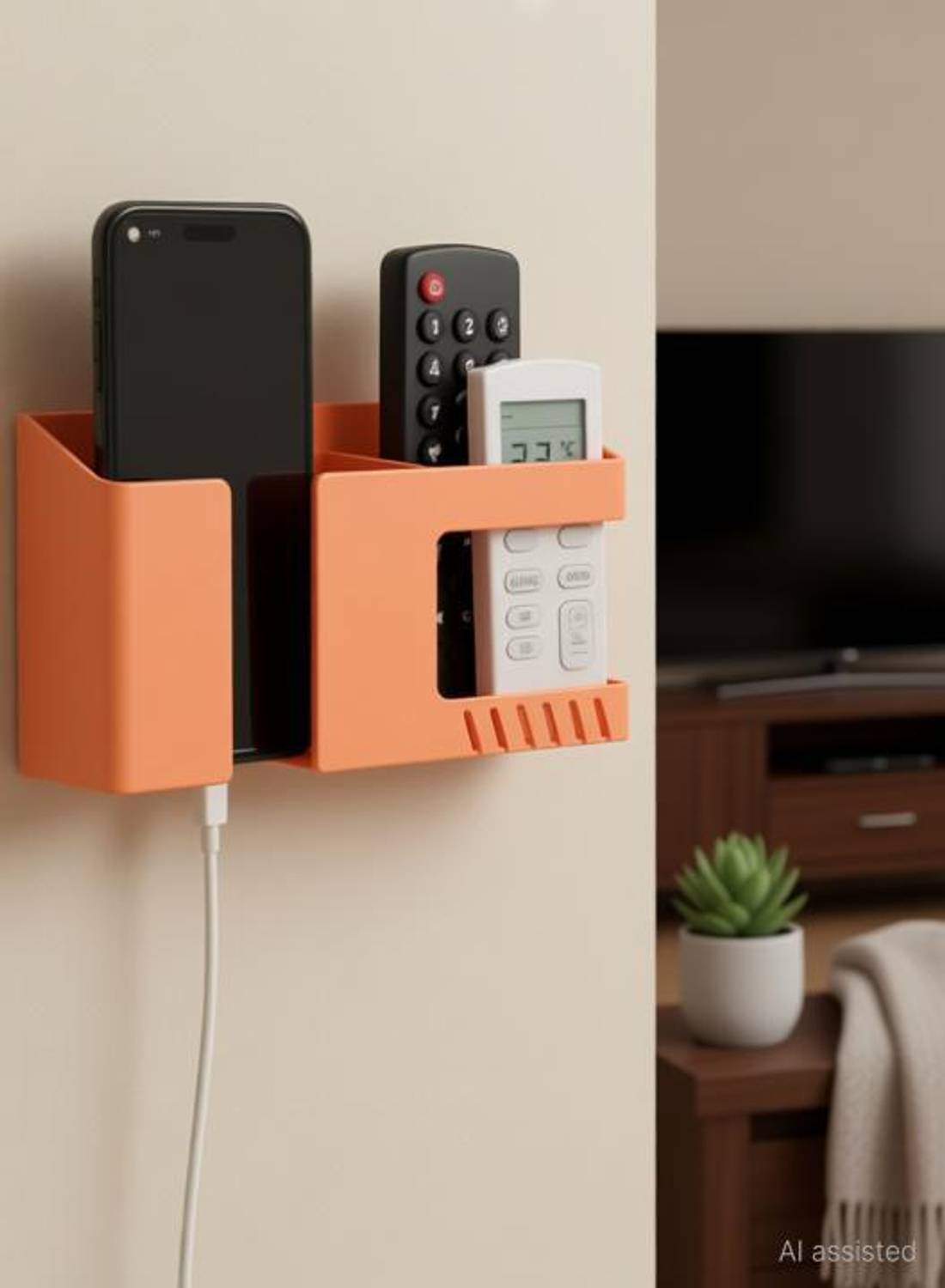 Brazilian Multifunctional Wall Mounted Mobile Holder with Remote Control Storage
