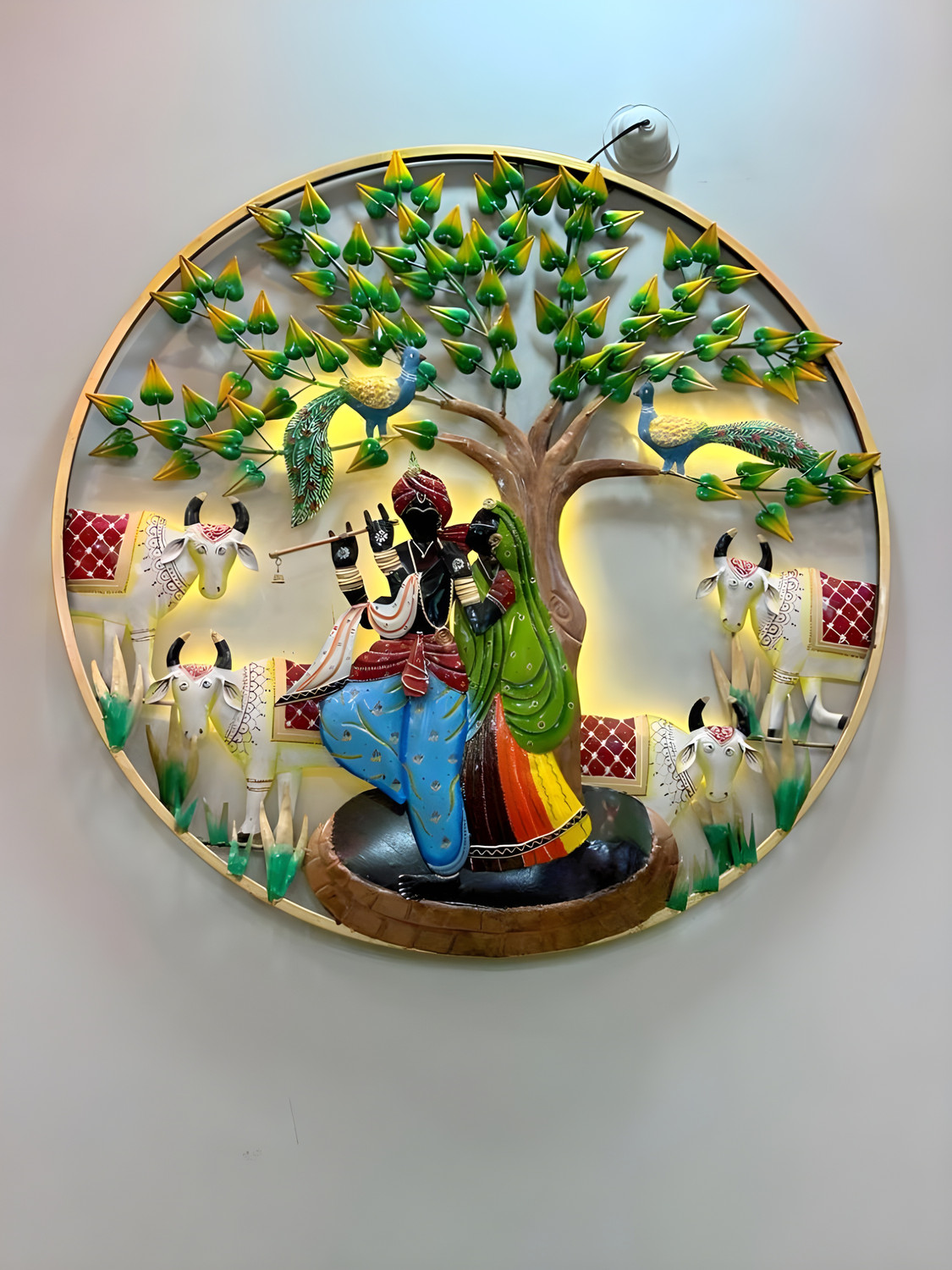 Image of Indraj Premium Craft Hand Painted Radhe Krishna With LED light Wall Decor for Living Room Decoration