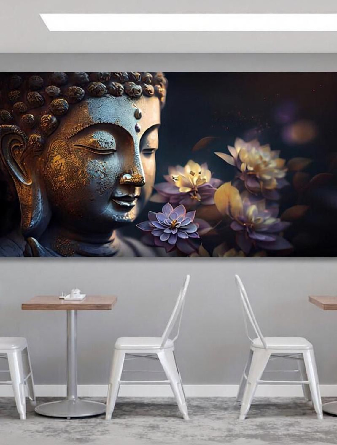 Image of saf Golden Buddha with Lotus Wall Painting | Spiritual Sparkle lamination for Home (Multicolor)
