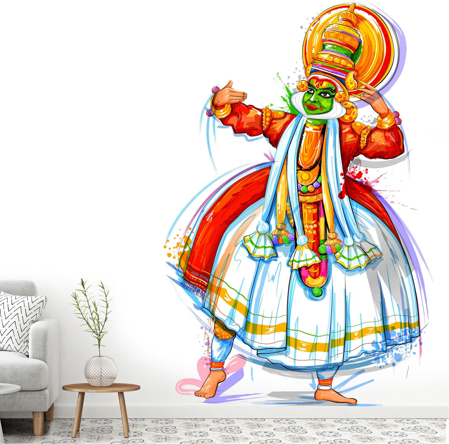 Image of WALLPIK Kathakali Dancer Oonam Kerala Festival Wall Sticker WP241