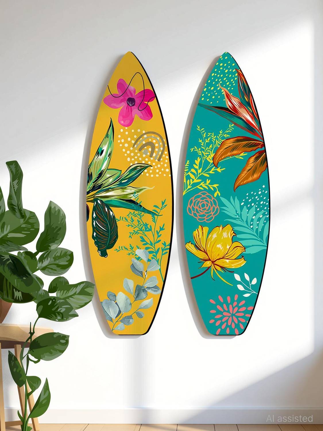 ARAkri Floral art Wall Hanging for Home- Wooden Wall decor for Living Room, Office Pack of 2