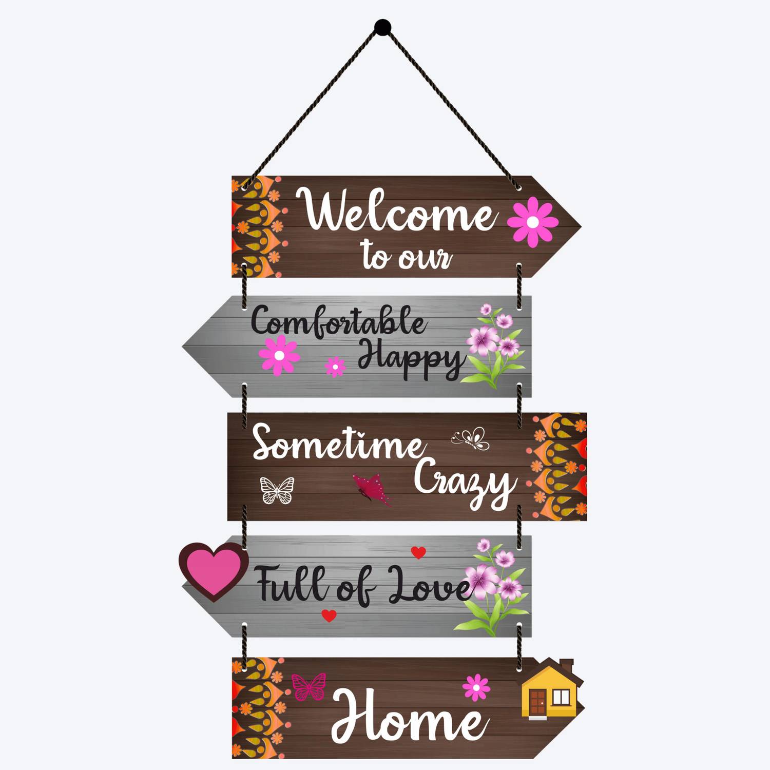 Home Delight Floral Decorative Welcome To Our Home Wooden Wall