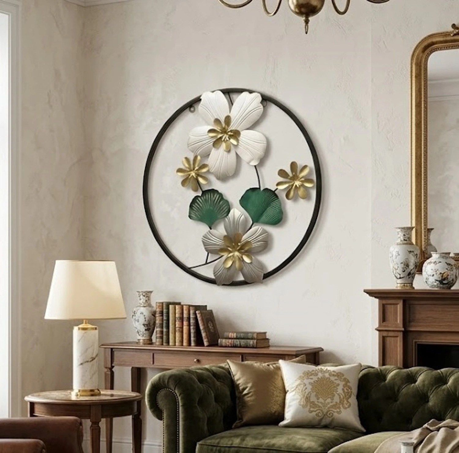 Image of THEDIVINEINN Luxury Metal Floral Wall Decor Hanging Artwork for Bedrooms