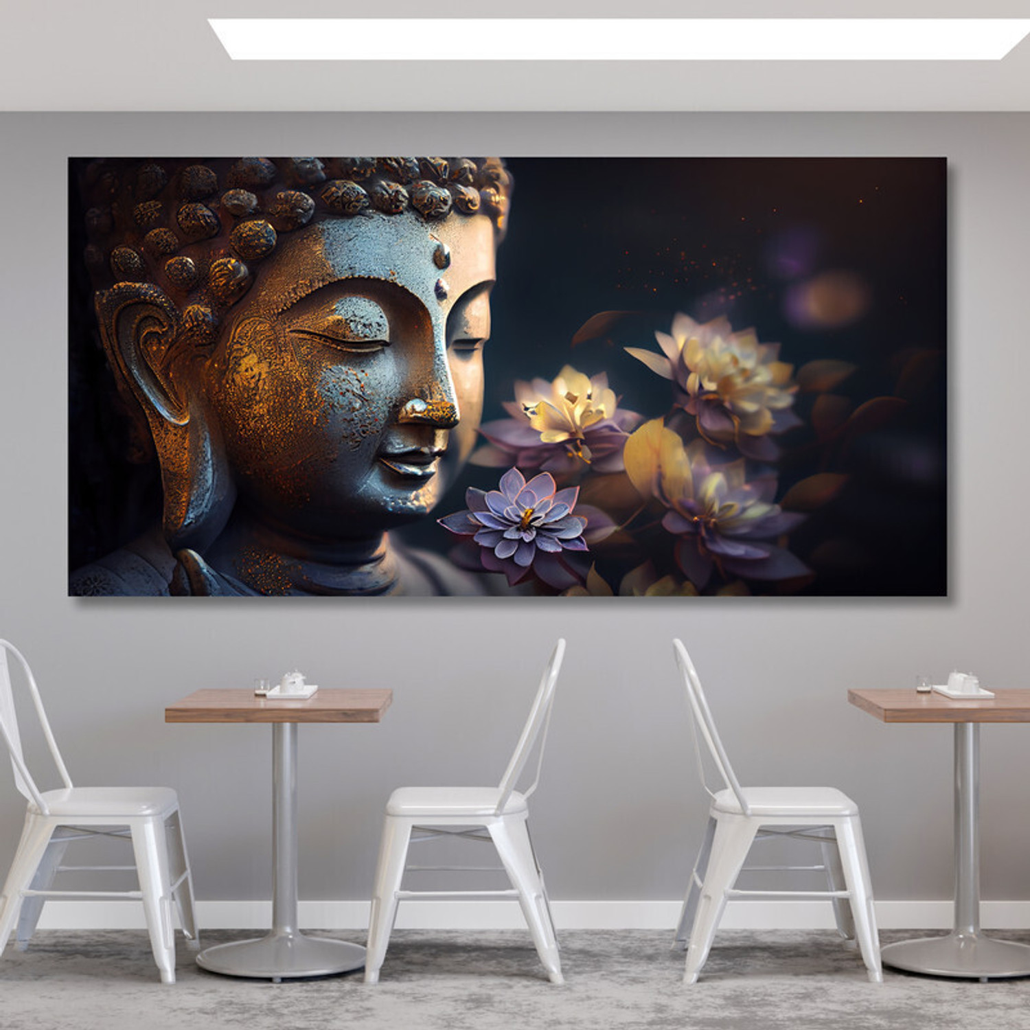 Image of saf Golden Buddha with Lotus Wall Painting | Spiritual Sparkle lamination for Home (Multicolor)