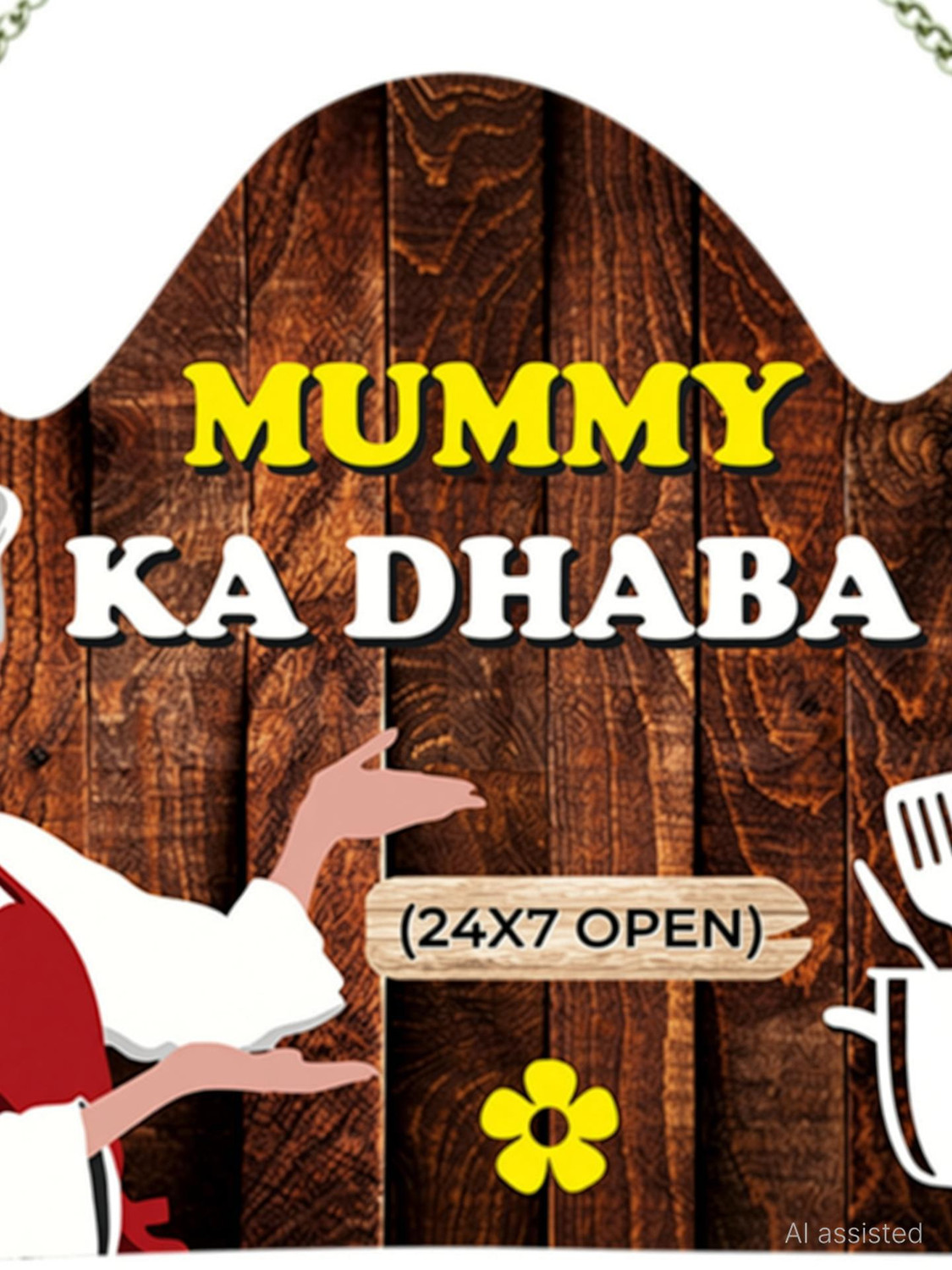 Image of Decor Smart Wooden Wall Hanging Mummy Ka Dhaba | Funny Kitchen Dining Wall Decor (DWA 3711)