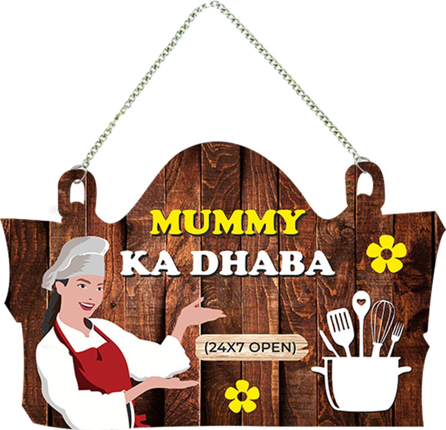 Image of Decor Smart Wooden Wall Hanging Mummy Ka Dhaba | Funny Kitchen Dining Wall Decor (DWA 3711)
