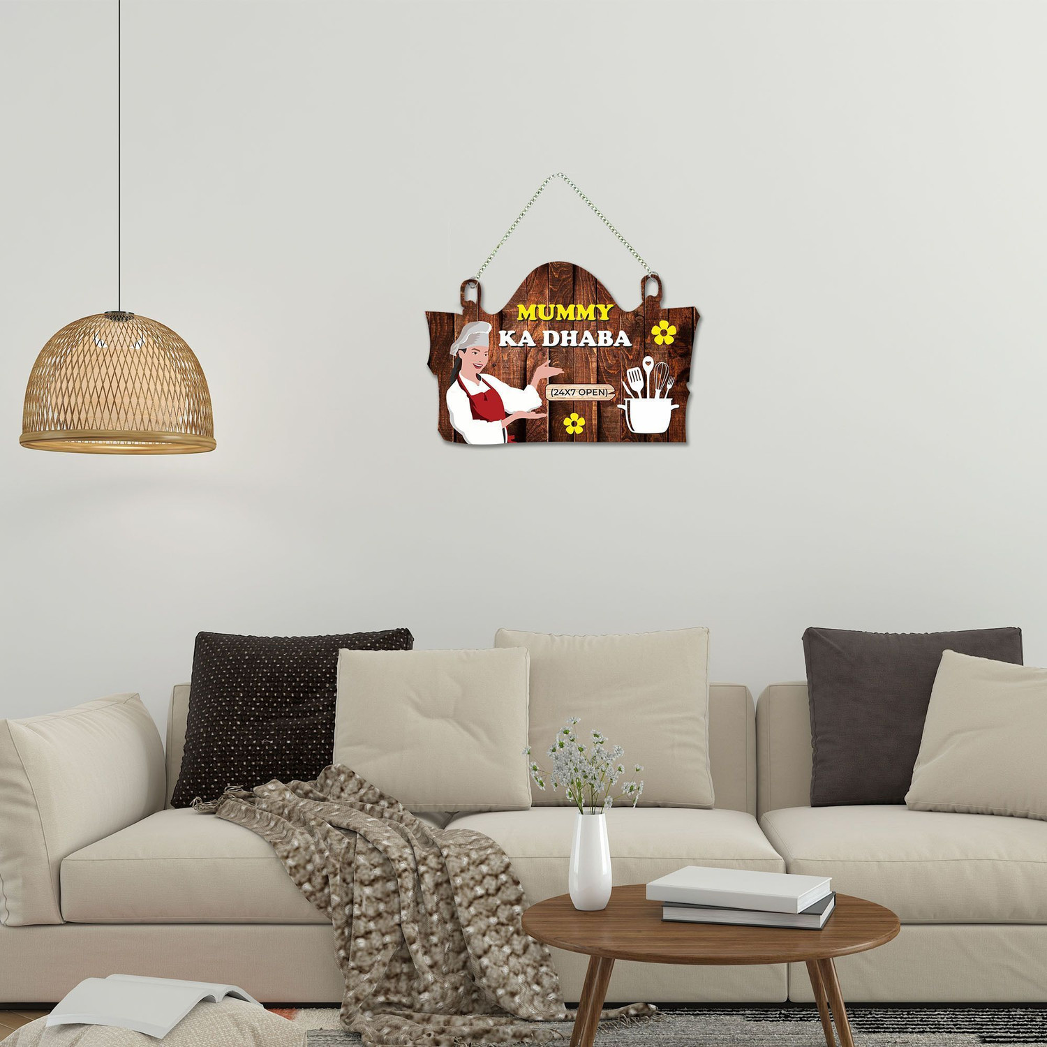 Image of Decor Smart Wooden Wall Hanging Mummy Ka Dhaba | Funny Kitchen Dining Wall Decor (DWA 3711)