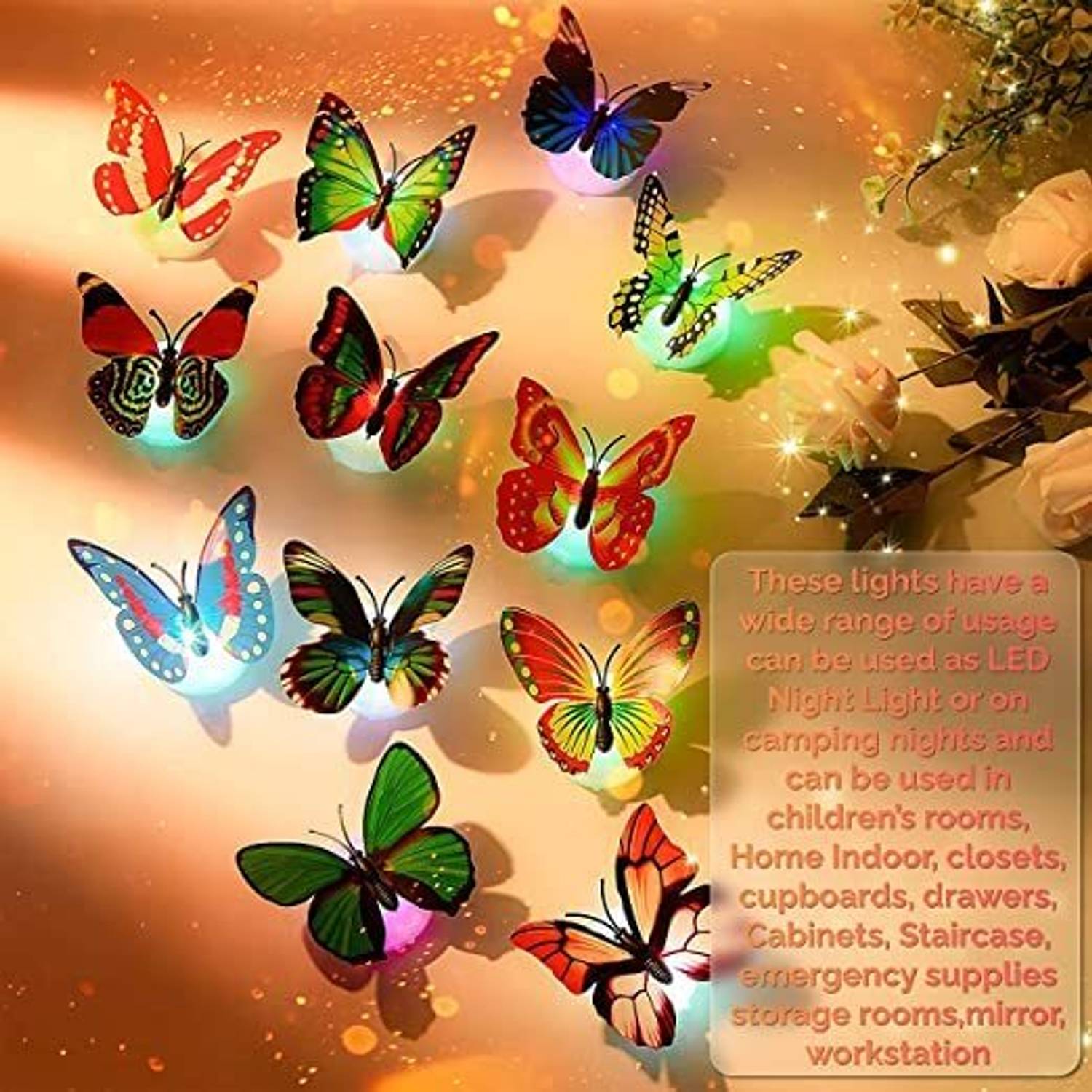 Wing 壁掛け♡ Qweezer 3D LED Butterfly Wall Stickers Home Decoration Color
