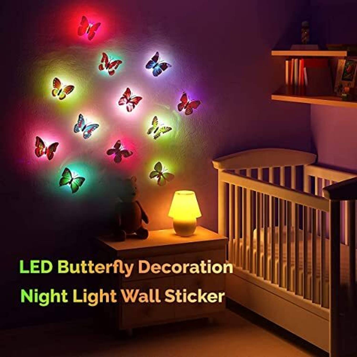 Qweezer 3D LED Butterfly Wall Stickers Home Decoration Color
