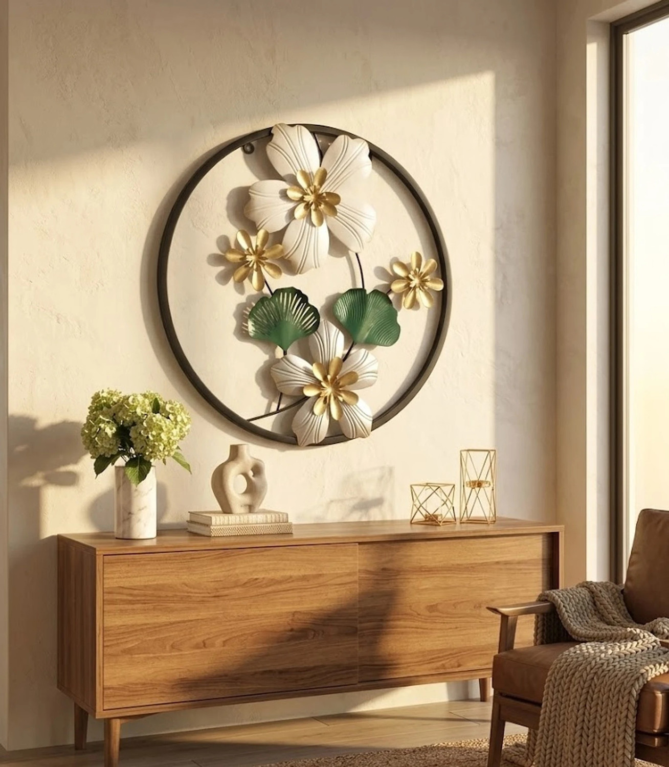Image of THEDIVINEINN Luxury Metal Floral Wall Decor Hanging Artwork for Bedrooms