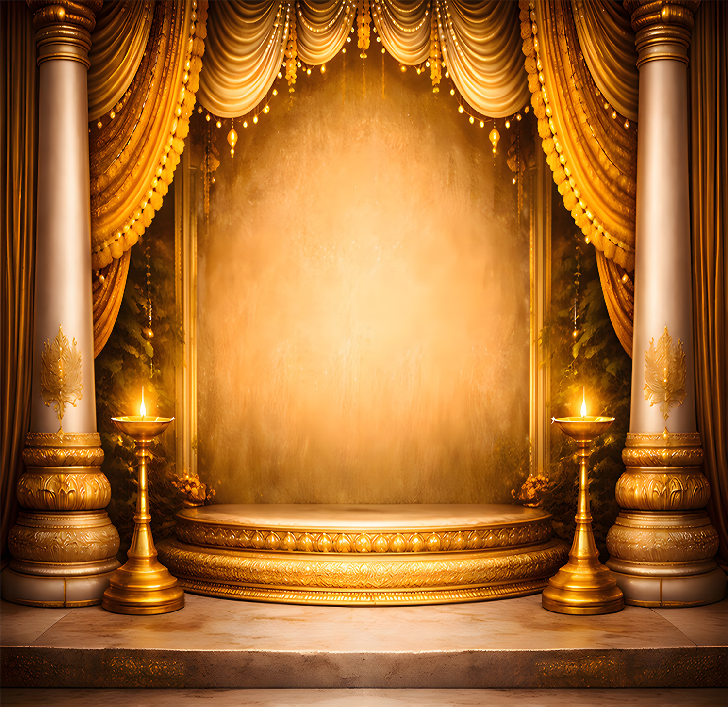 Image of coolistic ecorative fabric backdrop featuring an Indian temple entrance with lotus
