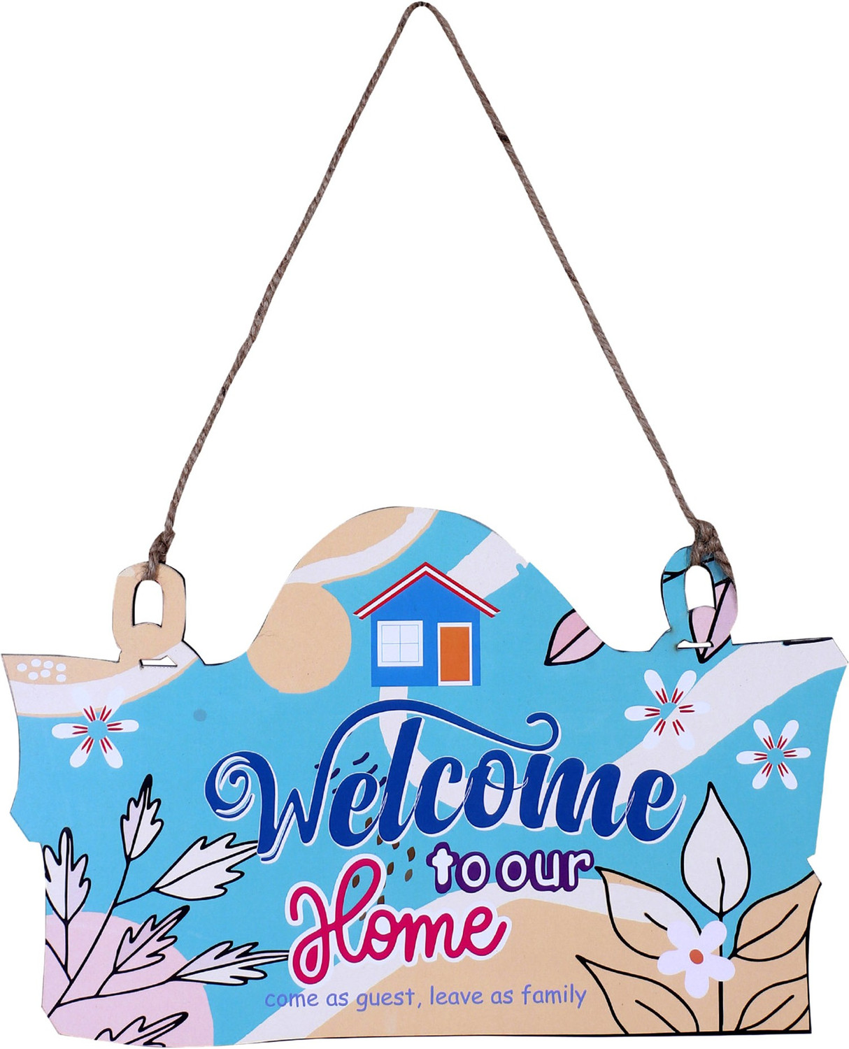Image of KUBER INDUSTRIES Wooden inchWelcome To Our Home inchPrinted Quotes For Home Door Decoration (Sky Blue)