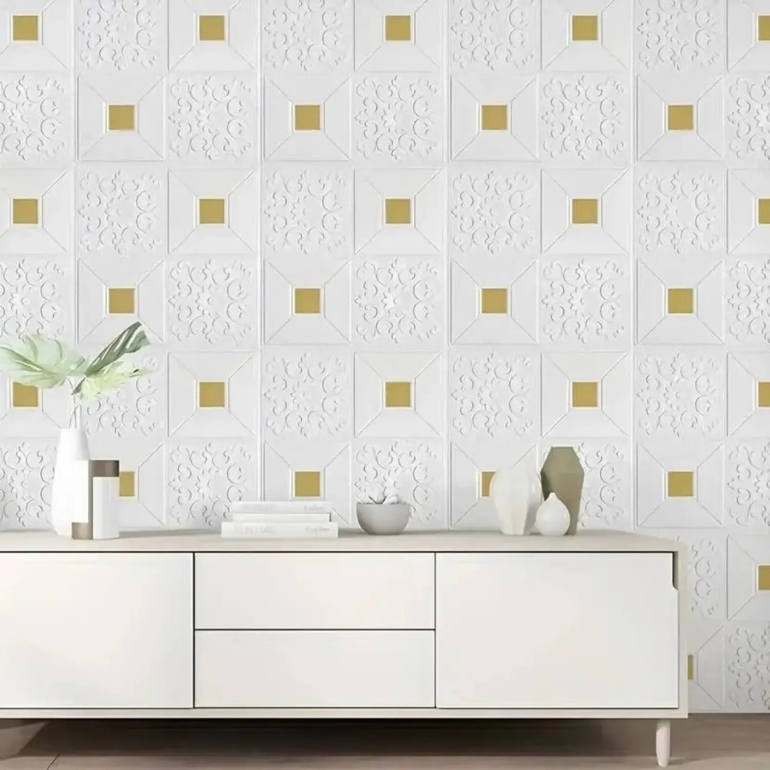 Image of Diseno Decorative White, Gold Wallpaper Pack of 10