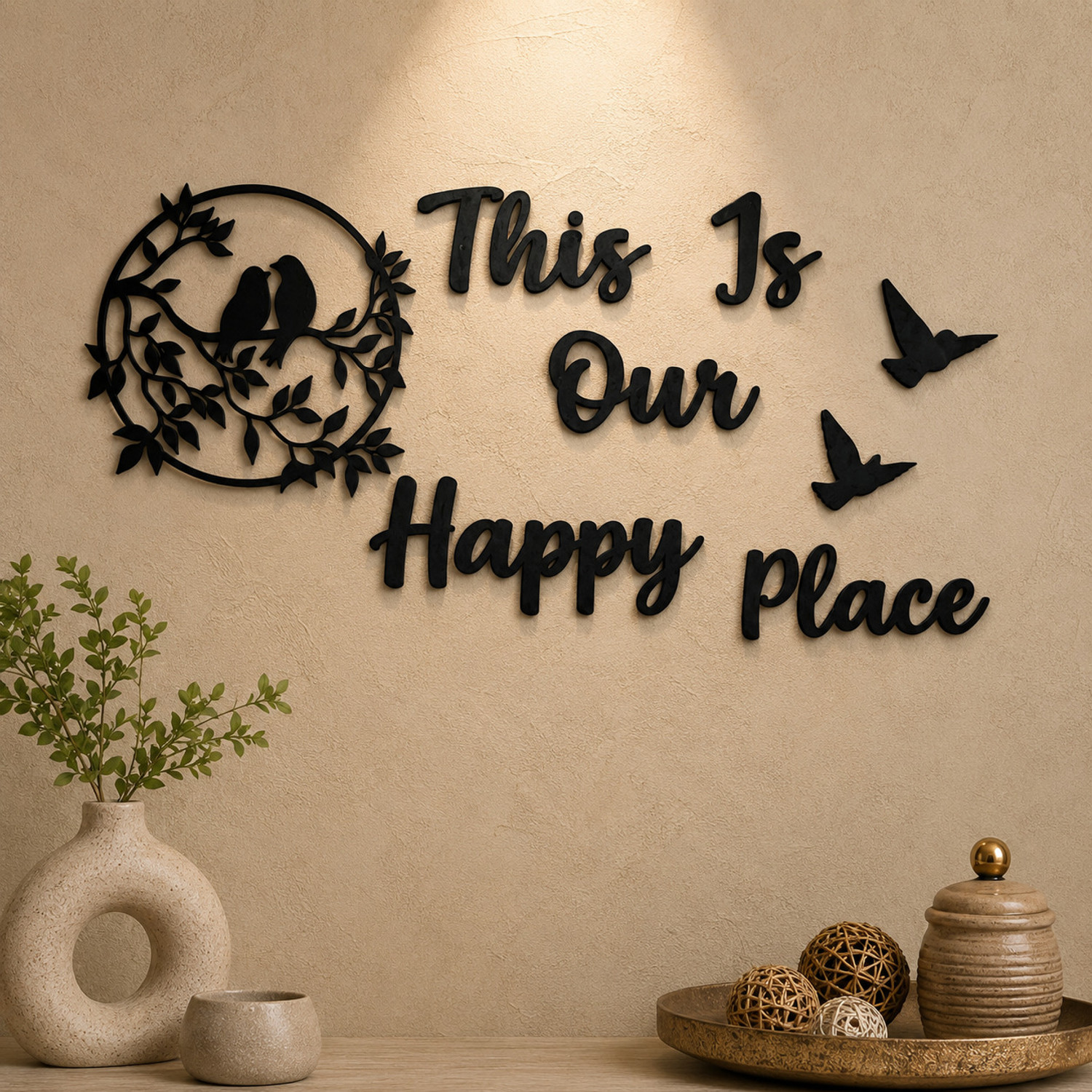Image of KKD CRAFTS This Is Our Happy Place MDF Wooden Wall Decor for Living Room Bedroom
