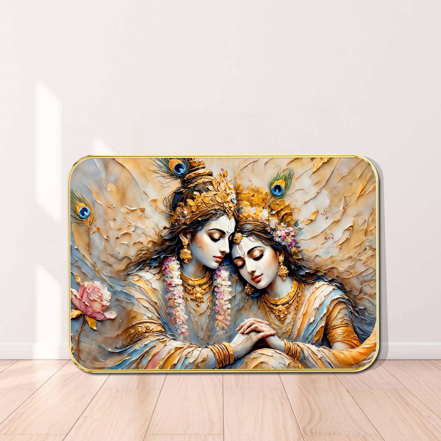 Aartify Radha Krishna Wall Decor | Divine Romantic Spiritual Painting & 3D Textured Digital Reprint 19.5 inch x 13.5 inch Painting