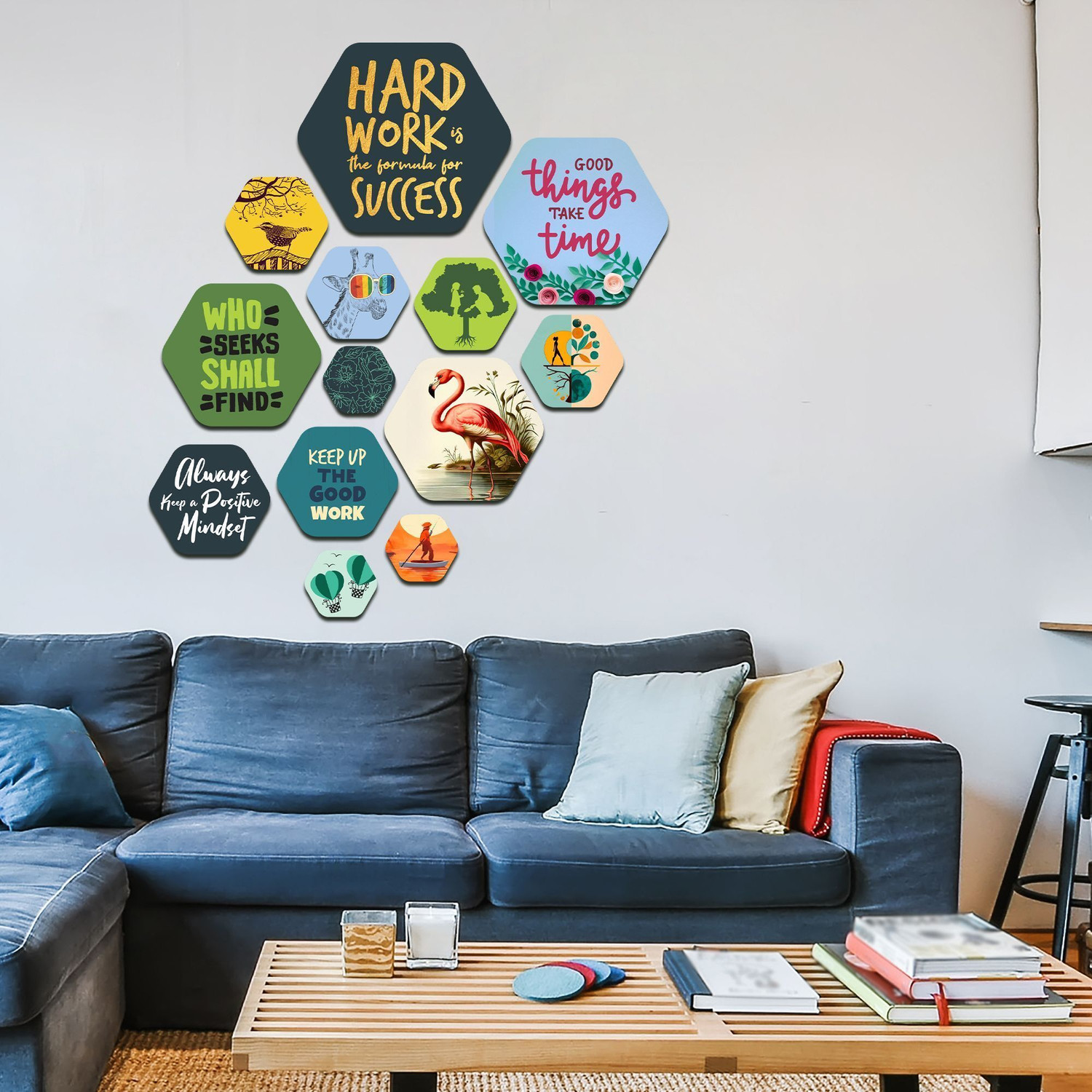Image of Decor Smart Motivational Wooden Wall Art | Success Quote Home Decor Living Room (WPS 211) Pack of 13